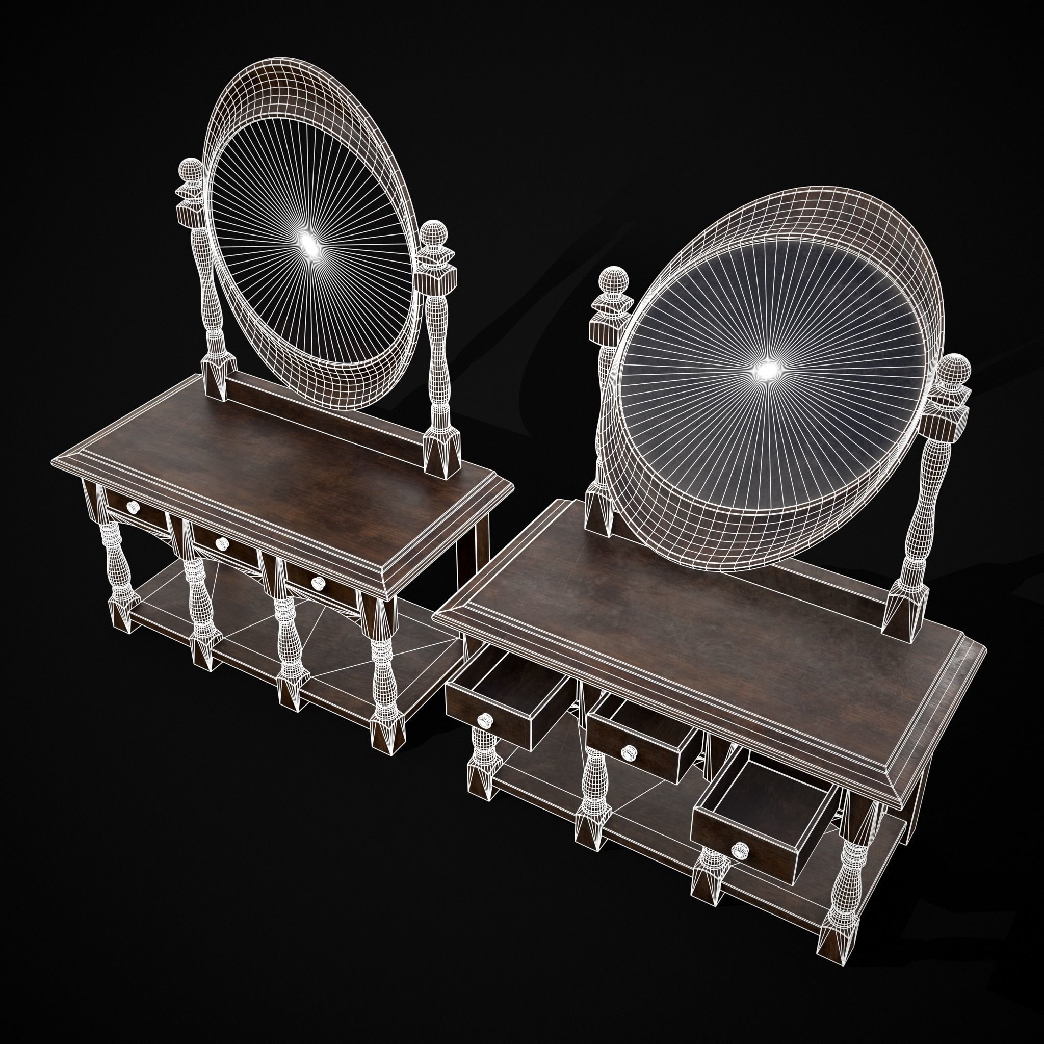 Wooden Vanity Set Low-poly 3D model_40