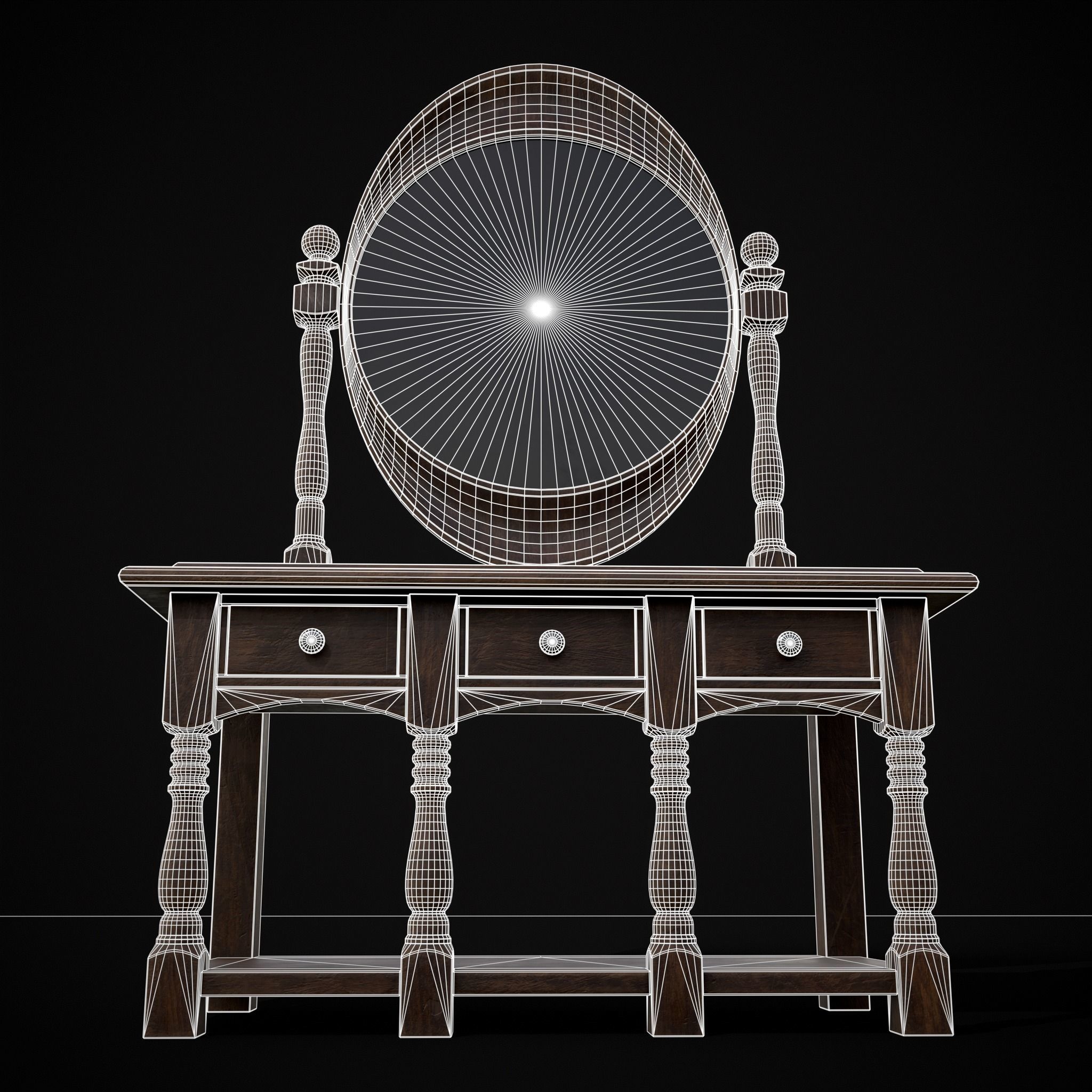 Wooden Vanity Set Low-poly 3D model_8
