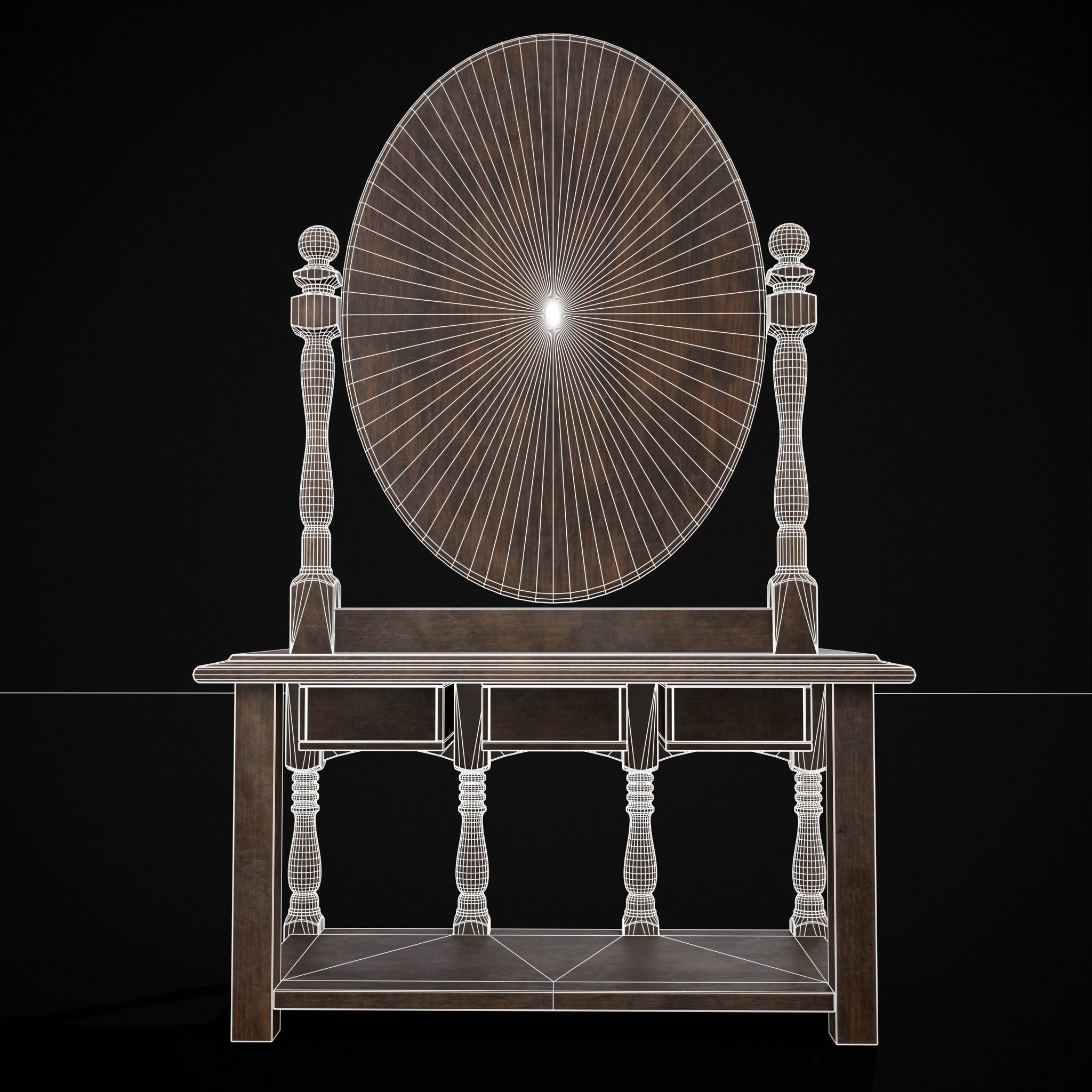 Wooden Vanity Set Low-poly 3D model_6