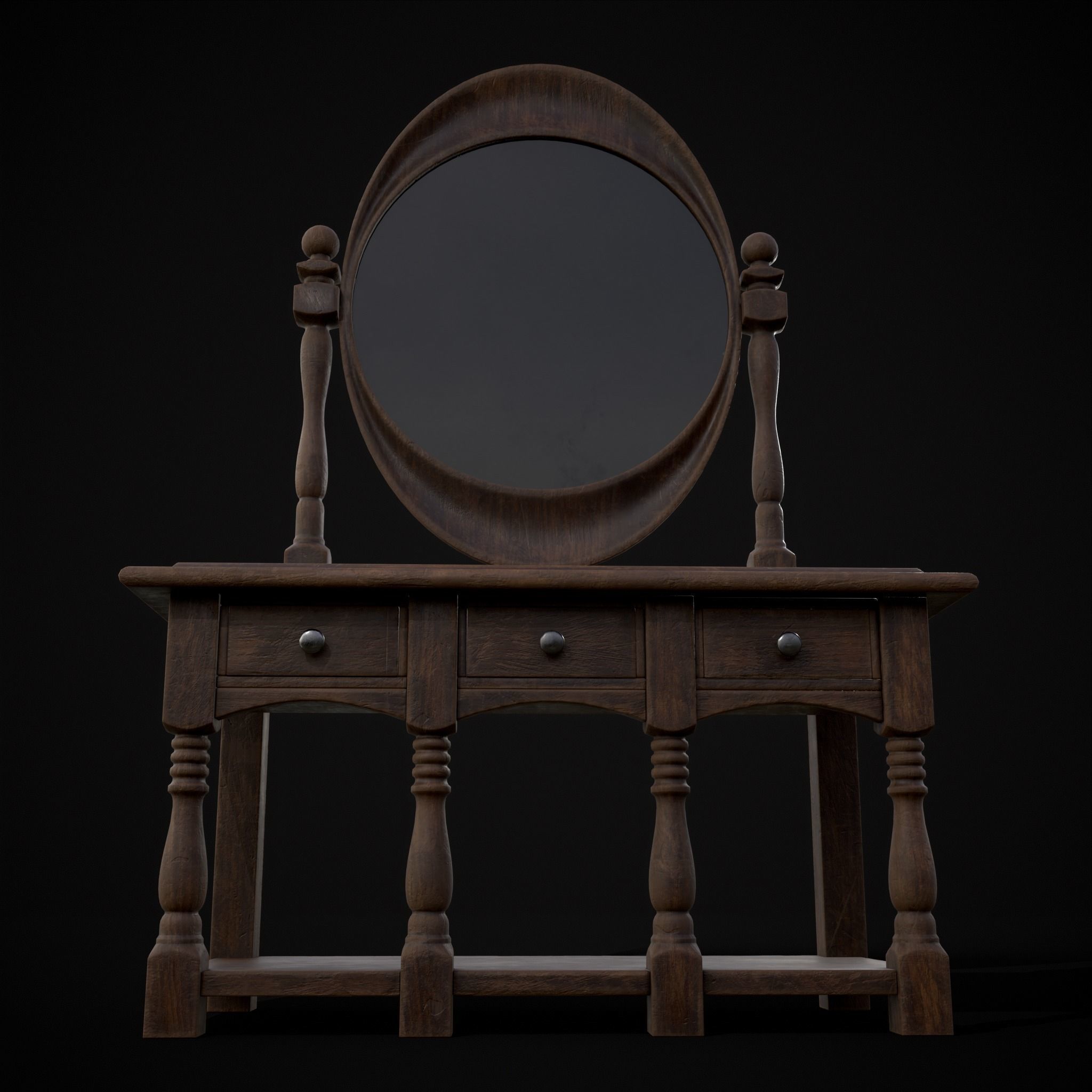 Wooden Vanity Set Low-poly 3D model_7
