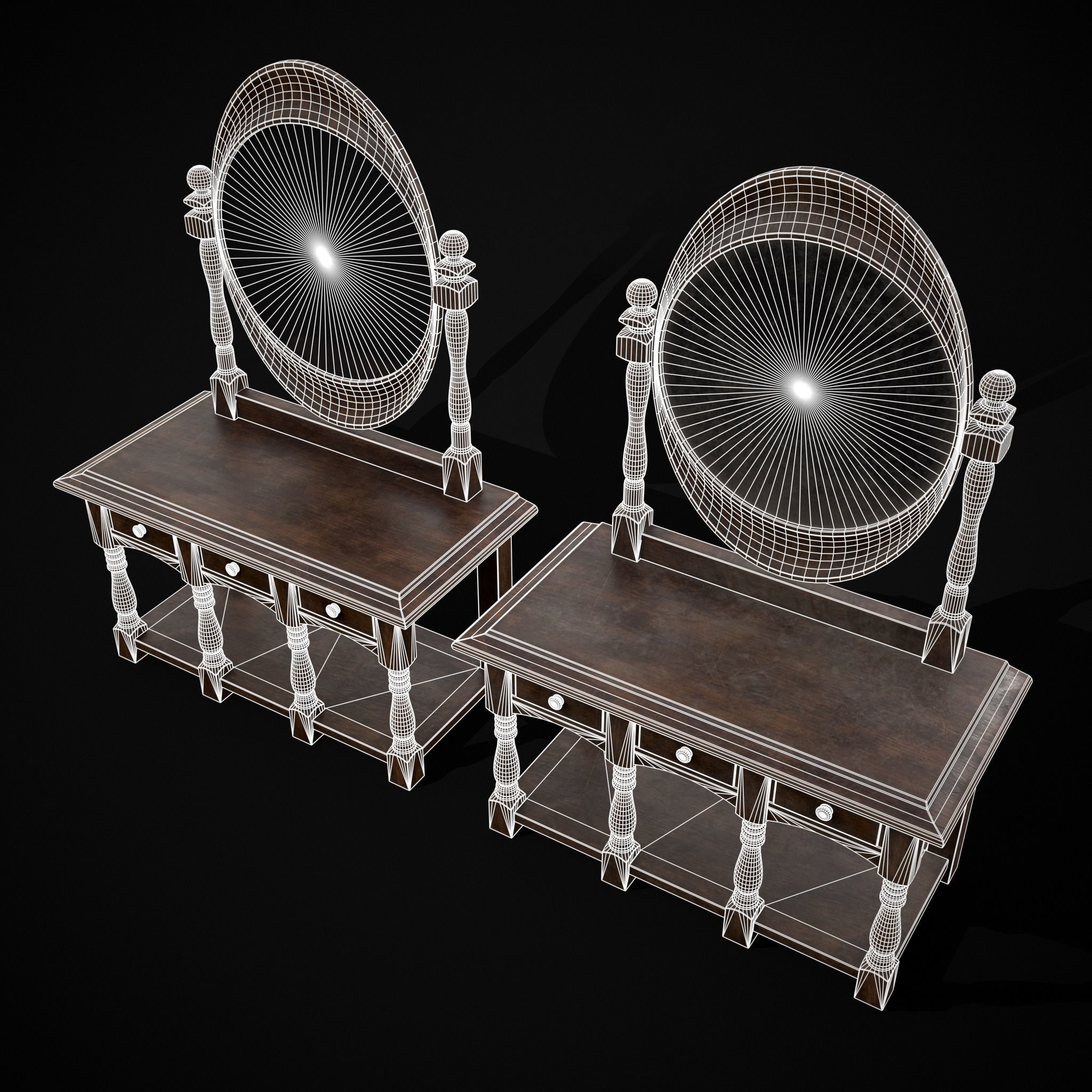 Wooden Vanity Set Low-poly 3D model_38