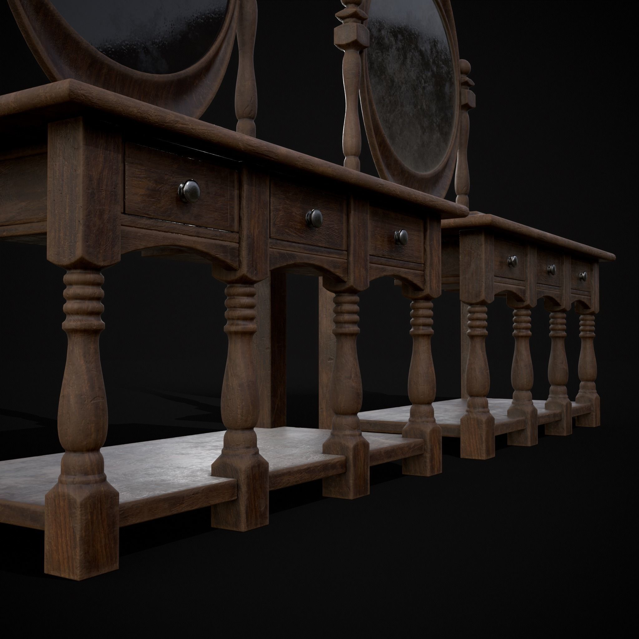 Wooden Vanity Set Low-poly 3D model_25