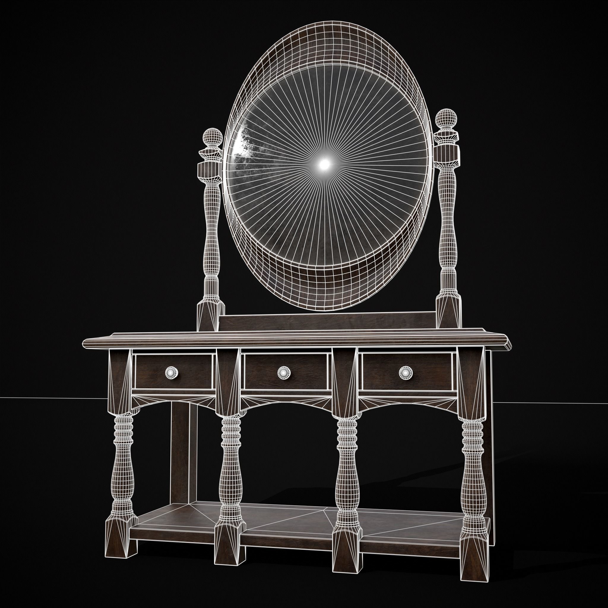 Wooden Vanity Set Low-poly 3D model_12