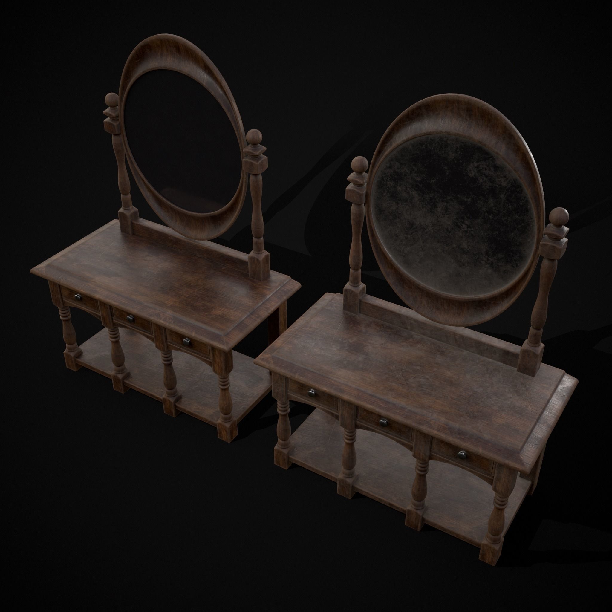 Wooden Vanity Set Low-poly 3D model_37