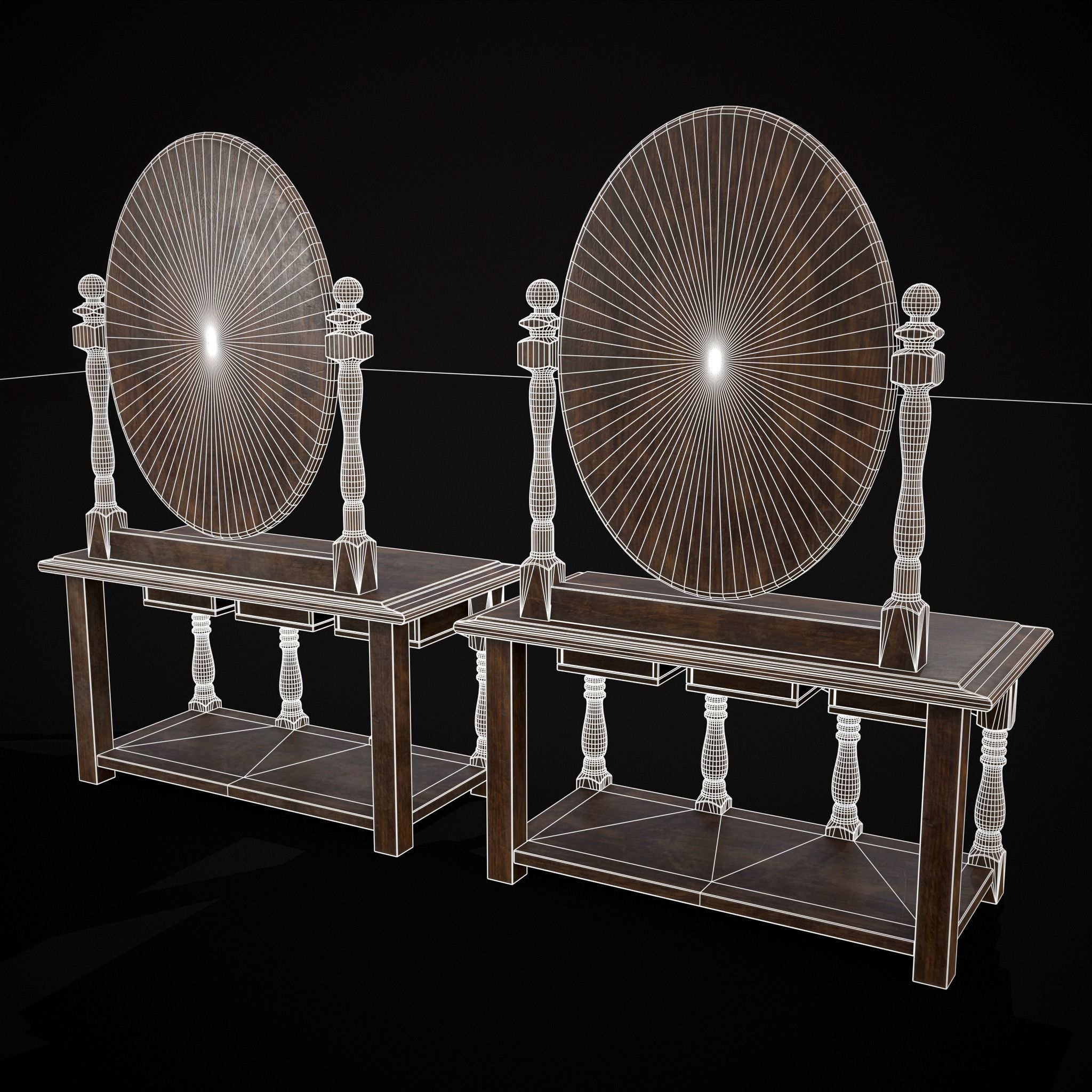 Wooden Vanity Set Low-poly 3D model_20
