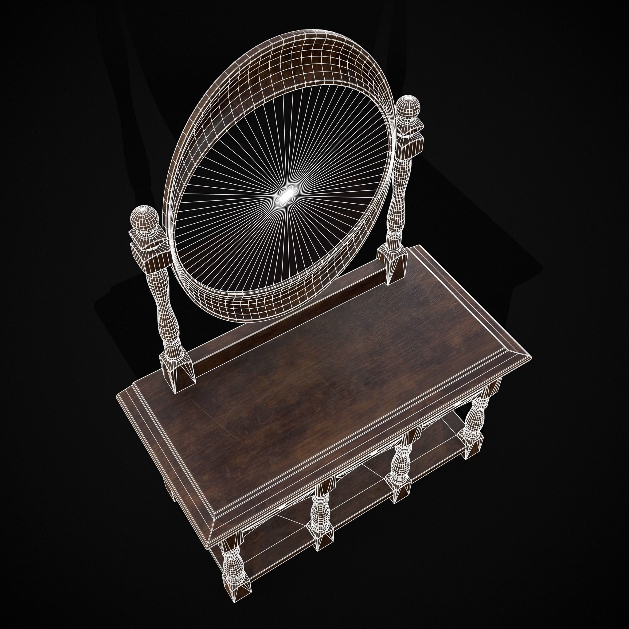 Wooden Vanity Set Low-poly 3D model_4