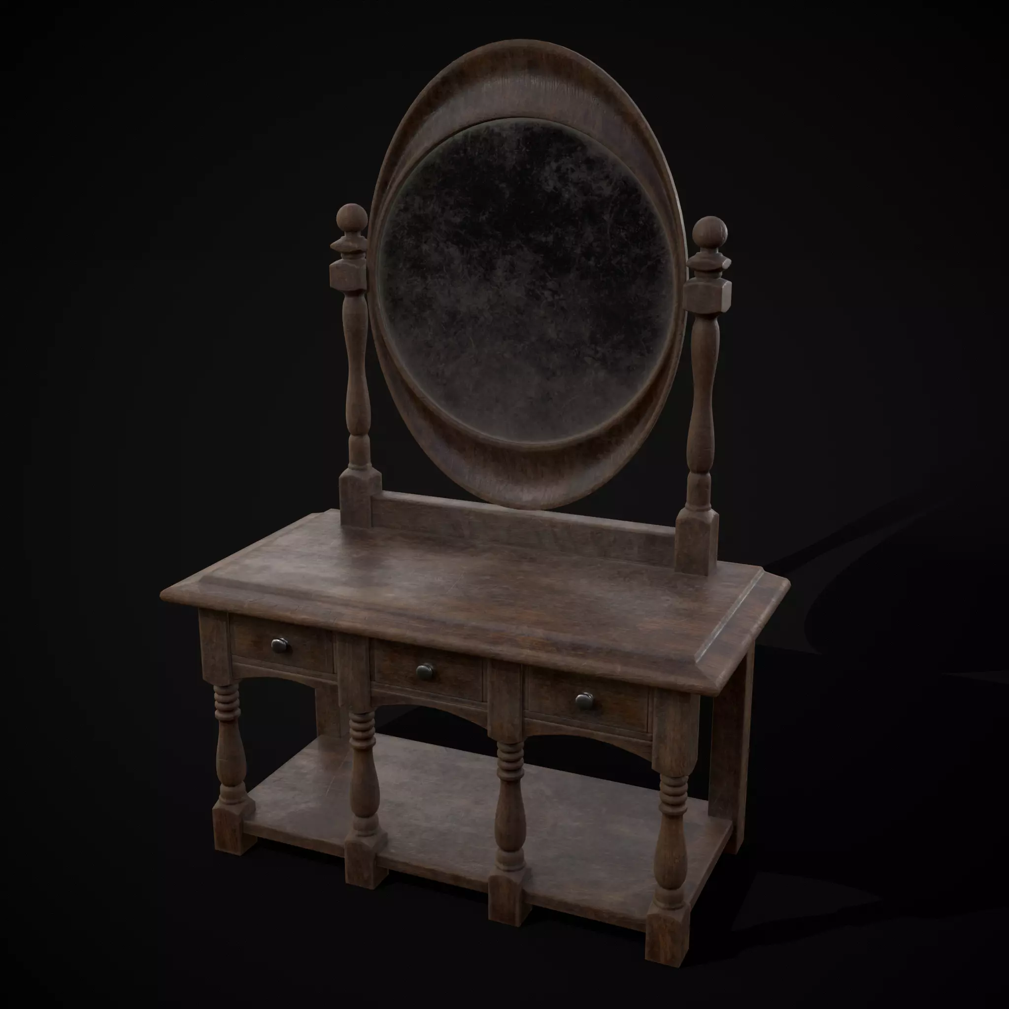 Wooden Vanity Set Low-poly 3D model_0