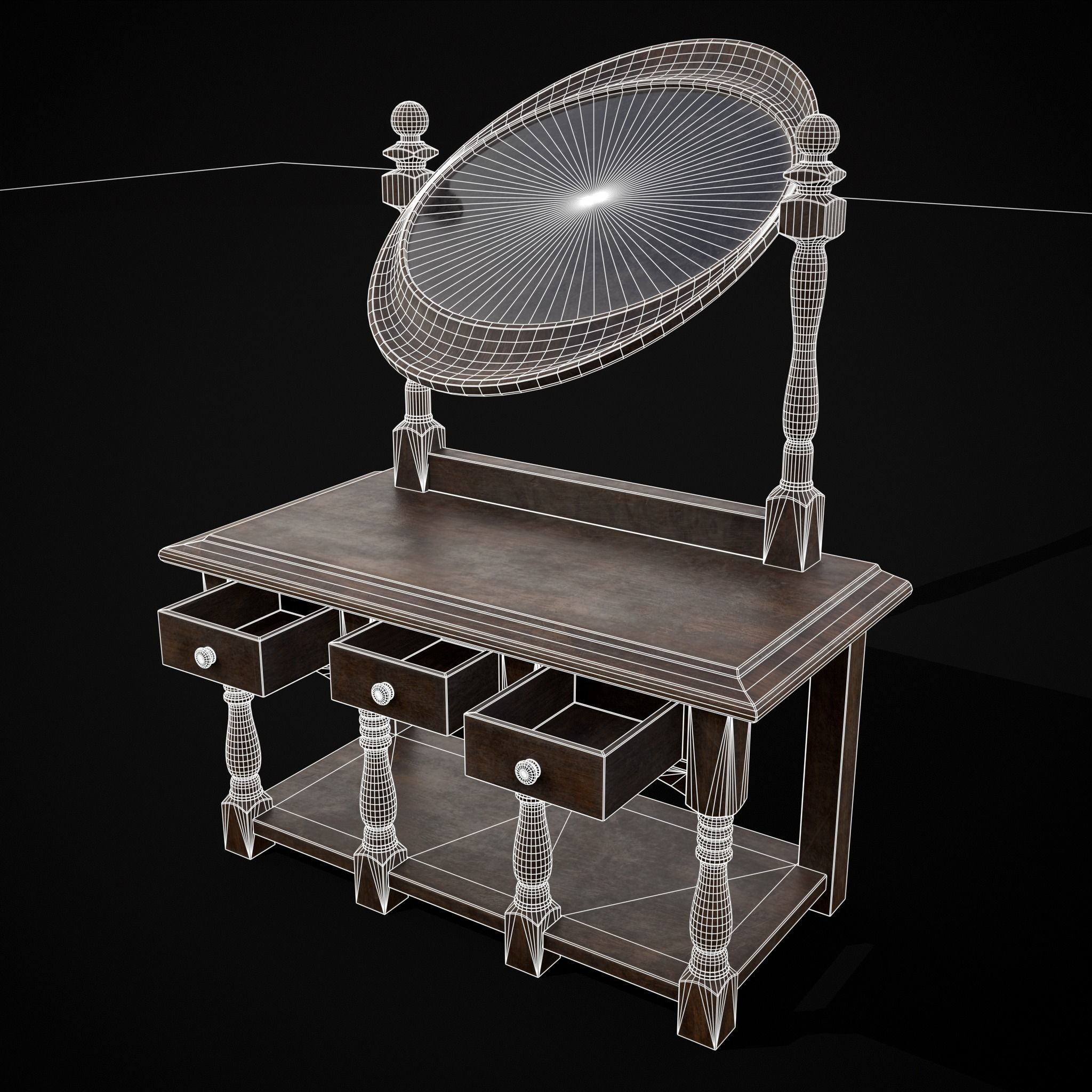 Wooden Vanity Set Low-poly 3D model_16