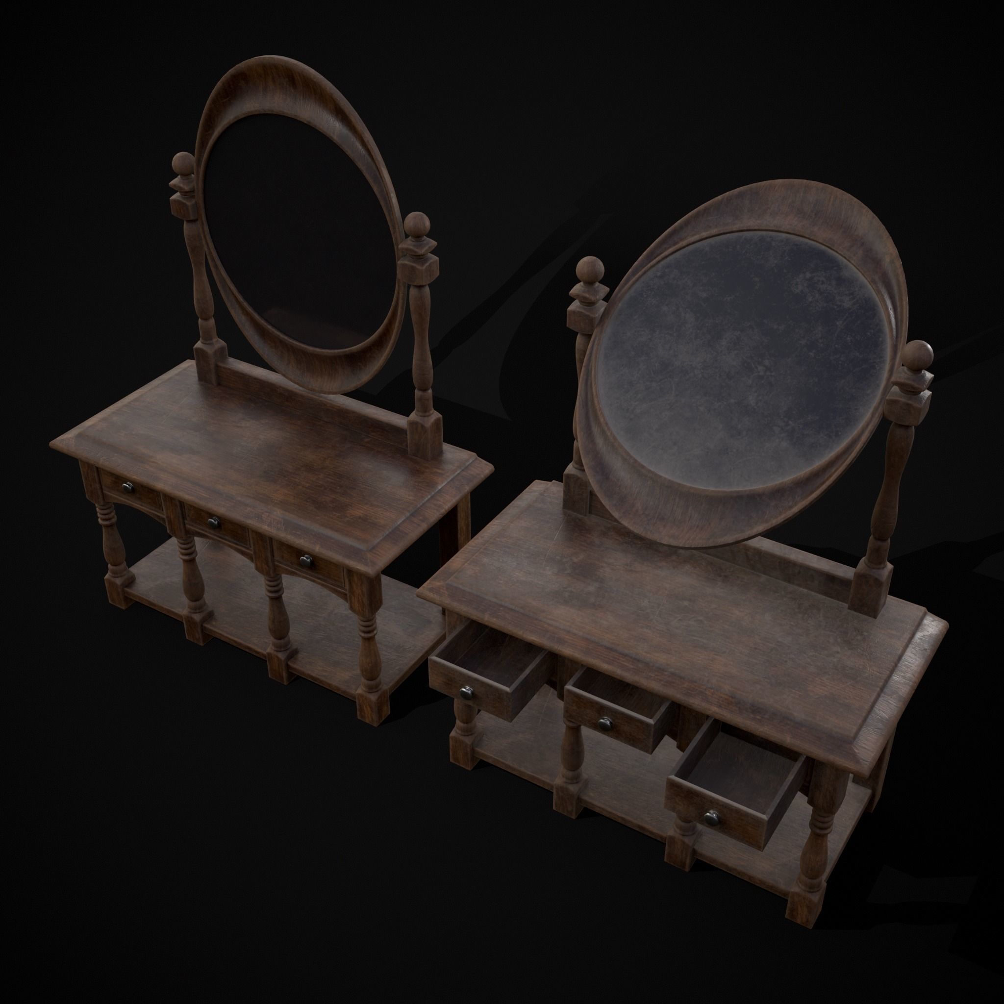 Wooden Vanity Set Low-poly 3D model_39