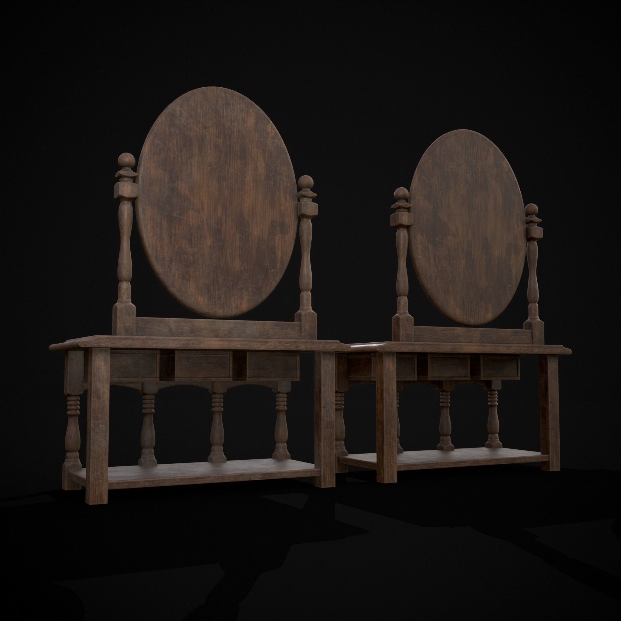 Wooden Vanity Set Low-poly 3D model_35