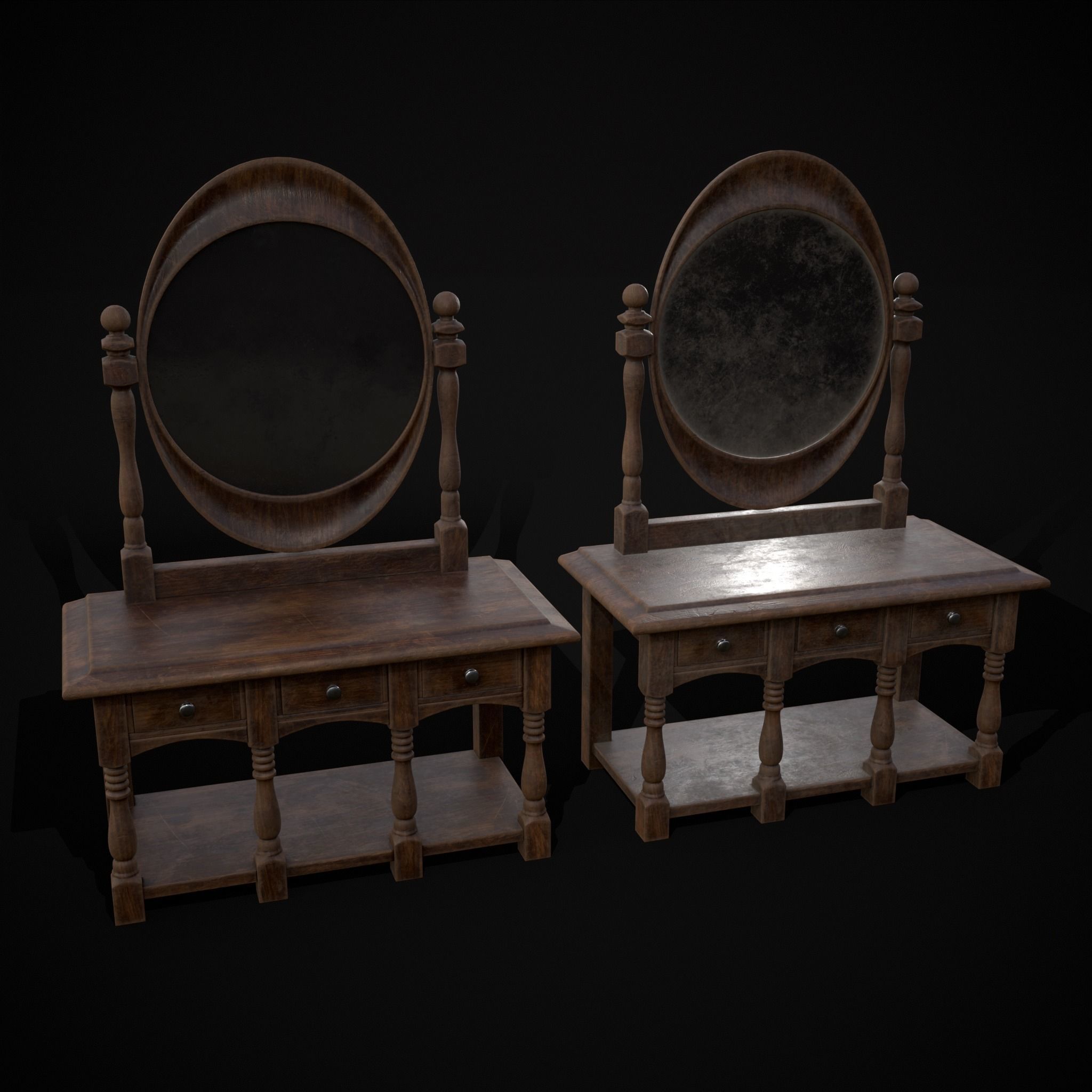 Wooden Vanity Set Low-poly 3D model_33