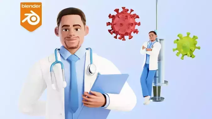 Black Doctor Cartoon Male Character Low-poly 3D model