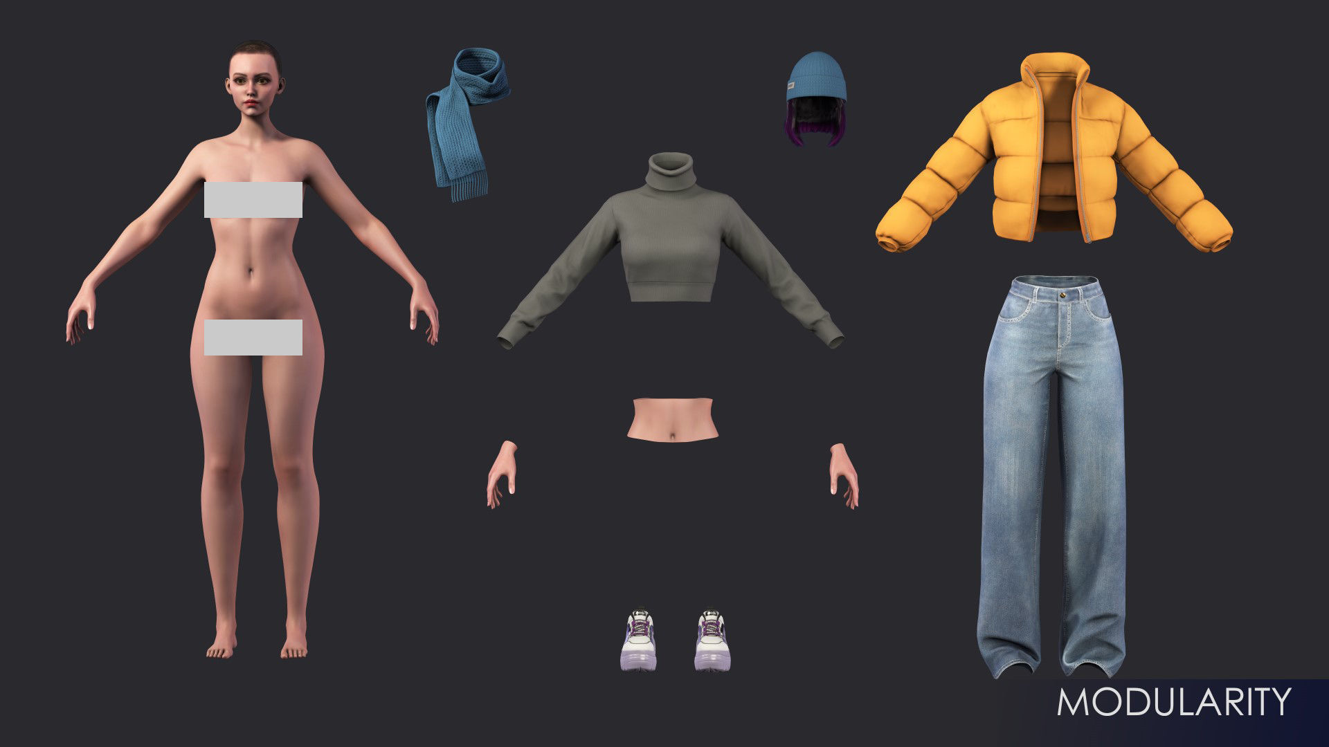 Streetwear Girl 3-9 - Casual Wear Girls Pack 3 Game-Ready Low-poly 3D model_28
