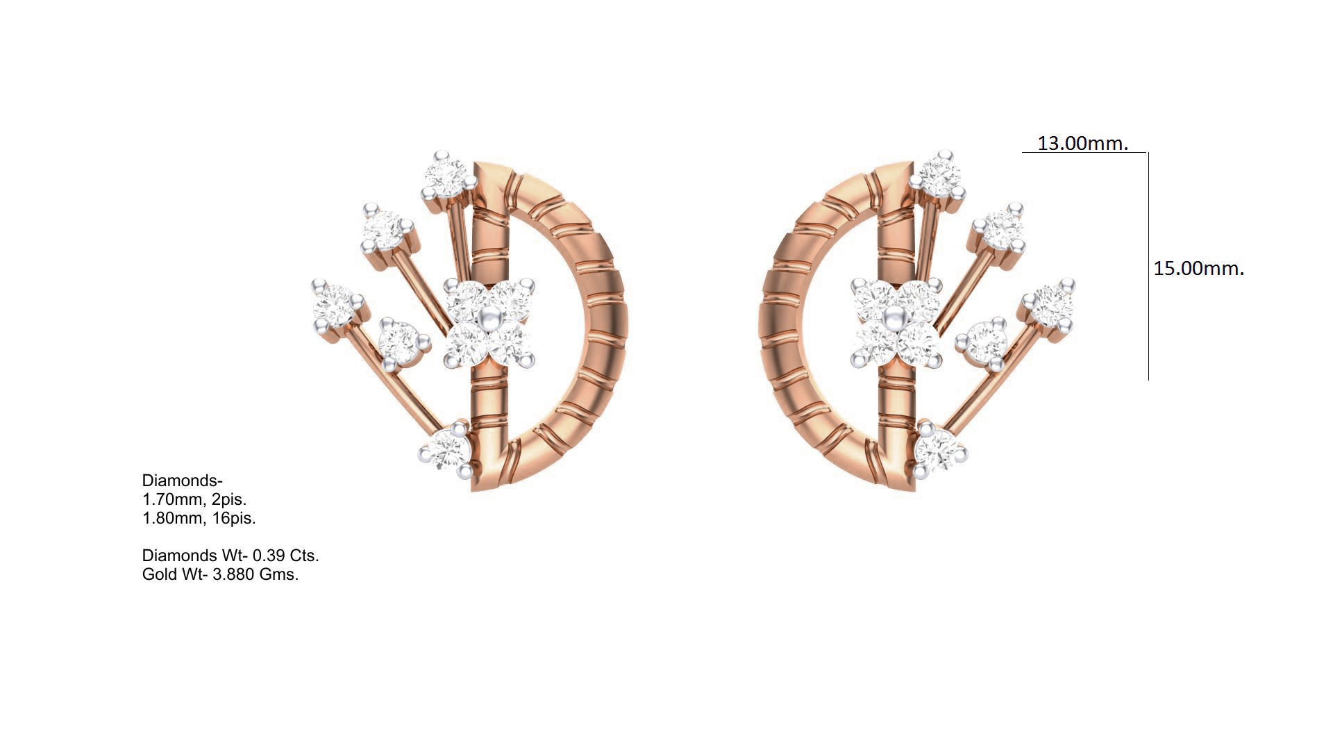 Women studs Earrings 3dm stl 3mf obj glb gltf mtl render detail 3D print model_3