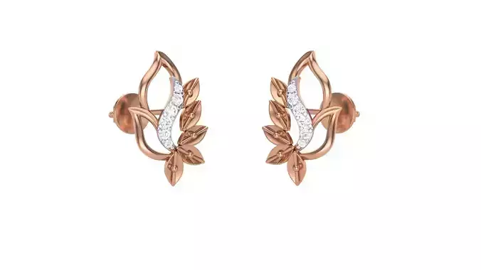 Flower Leaf Women studs Earrings 3dm stl 3mf obj glb gltf mtl  3D print model