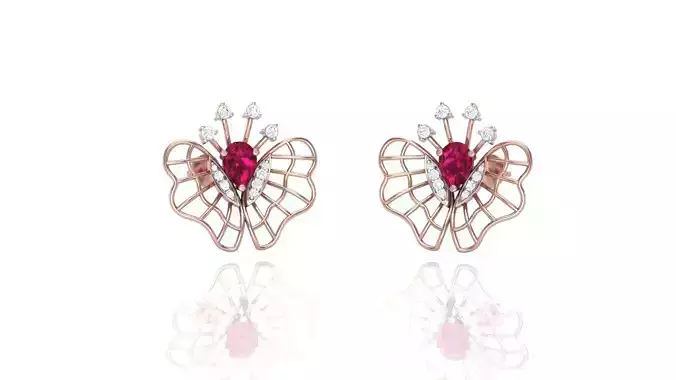 Butterfly Ruby Women studs Earrings 3dm stl 3mf obj glb gltf 3D print model