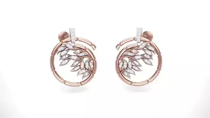 Flower Leaf Women studs Earrings 3dm stl 3mf obj glb gltf mtl 3D print model
