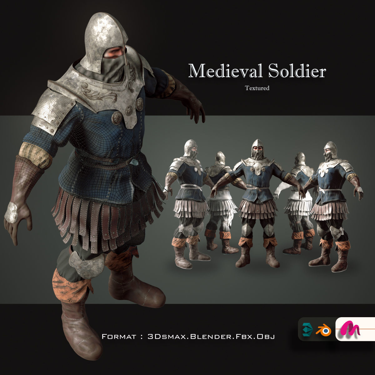 Medieval Soldier 01 Low-poly 3D model_13