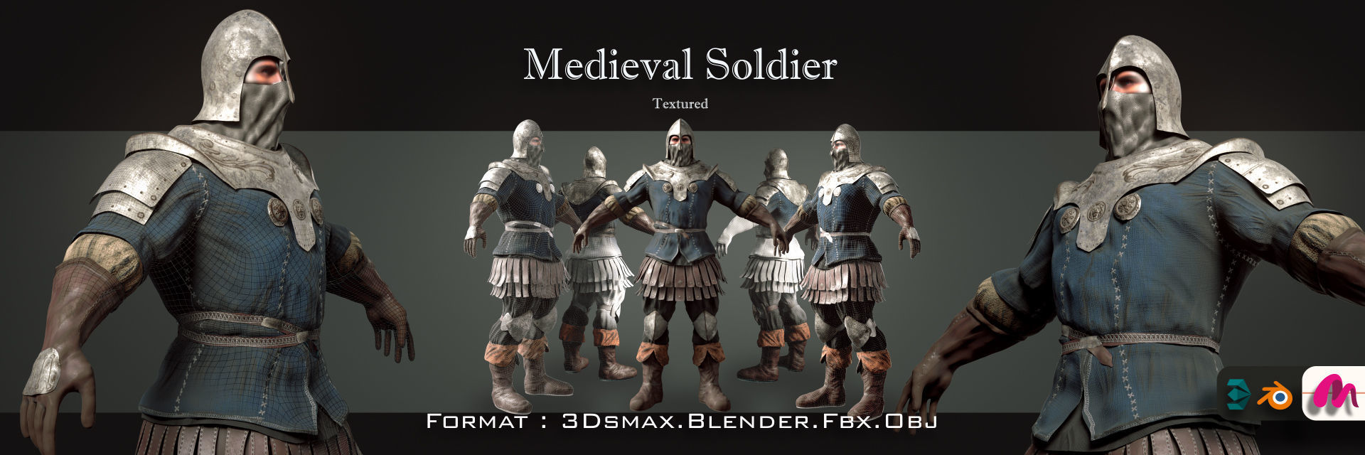 Medieval Soldier 01 Low-poly 3D model_14
