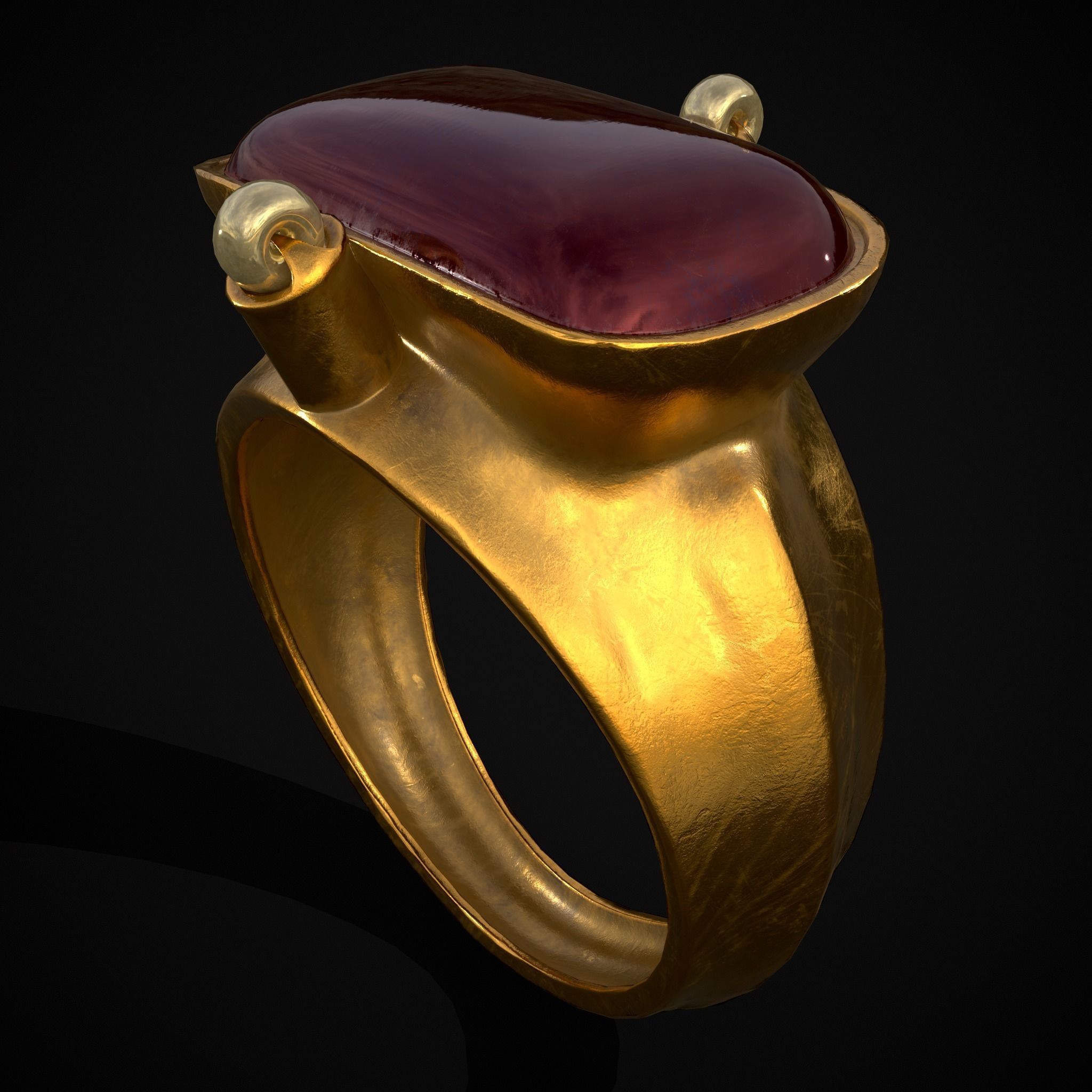 Ruby Pearl Gold Ring Low-poly 3D model_9