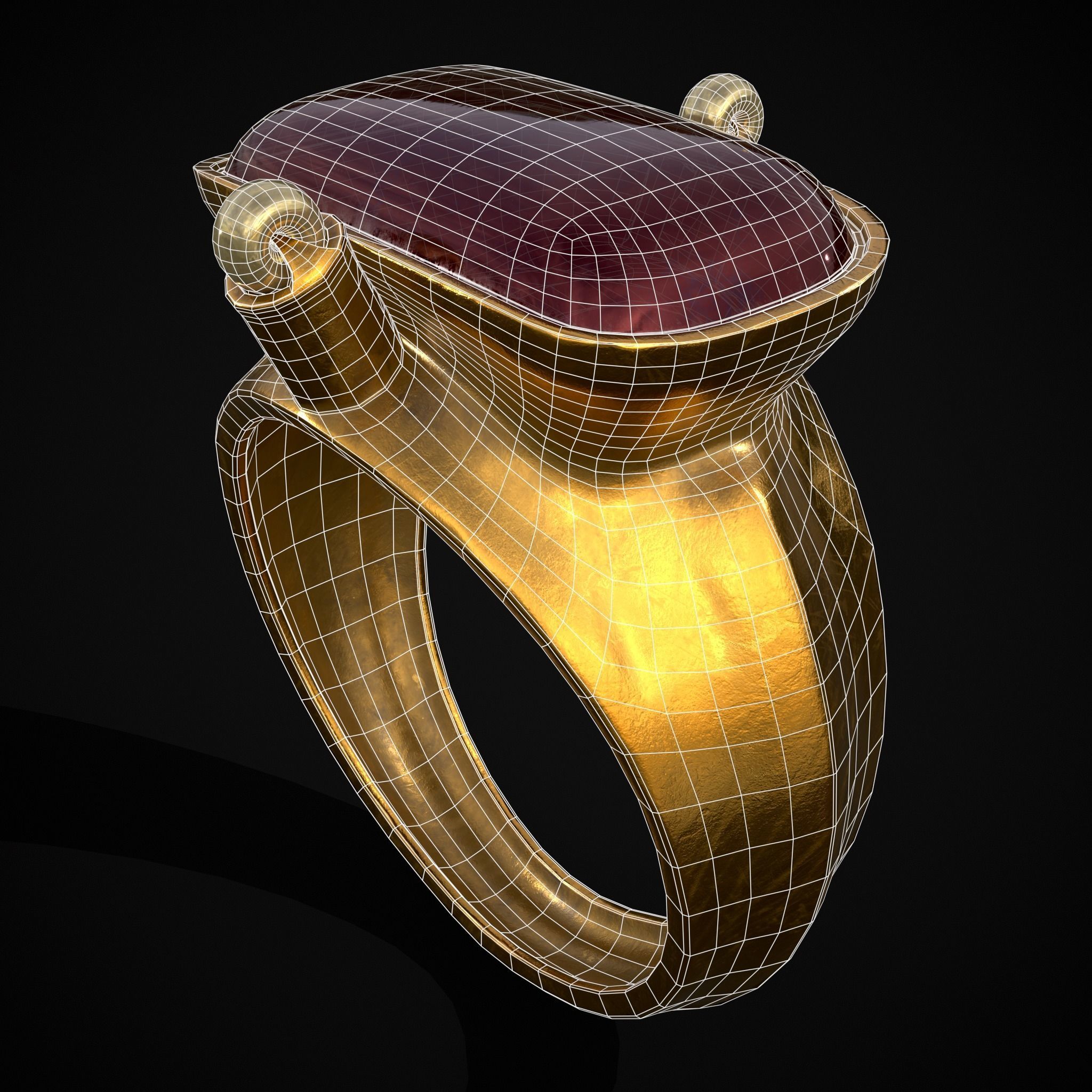 Ruby Pearl Gold Ring Low-poly 3D model_10