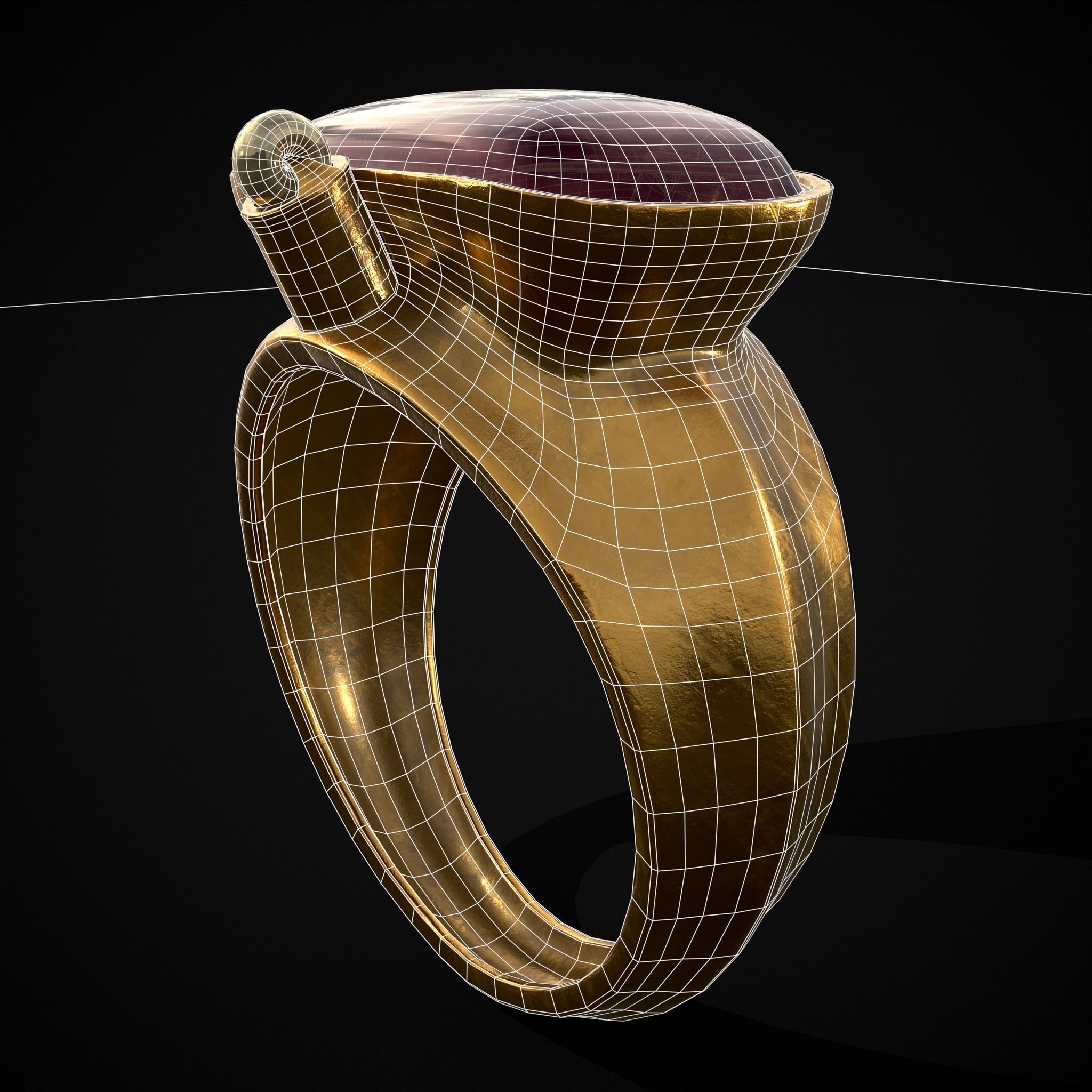 Ruby Pearl Gold Ring Low-poly 3D model_12