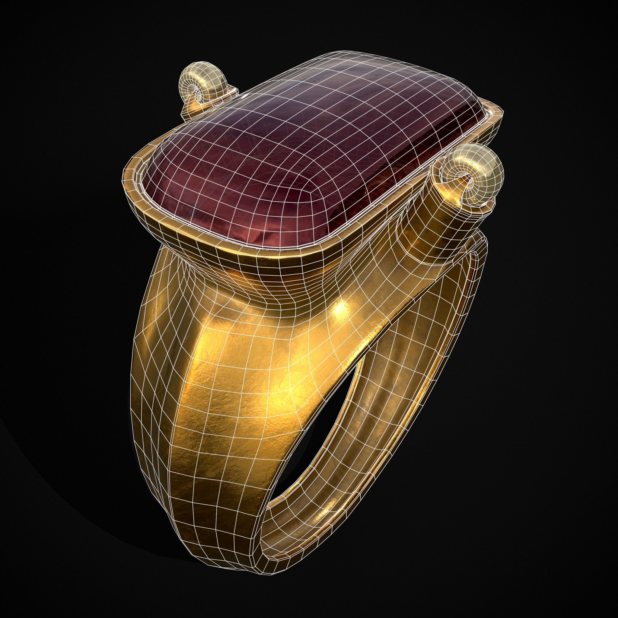 Ruby Pearl Gold Ring Low-poly 3D model_14