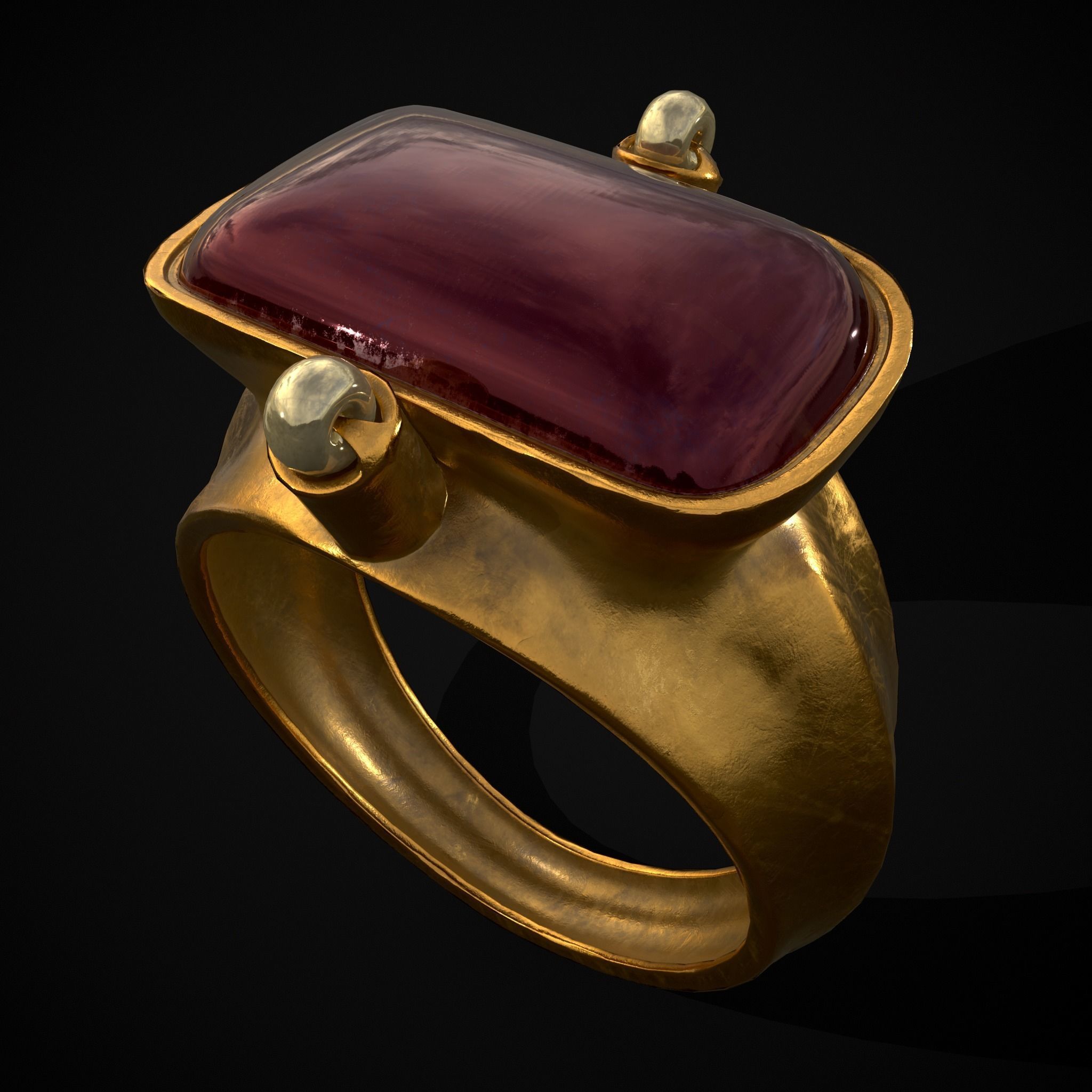 Ruby Pearl Gold Ring Low-poly 3D model_21