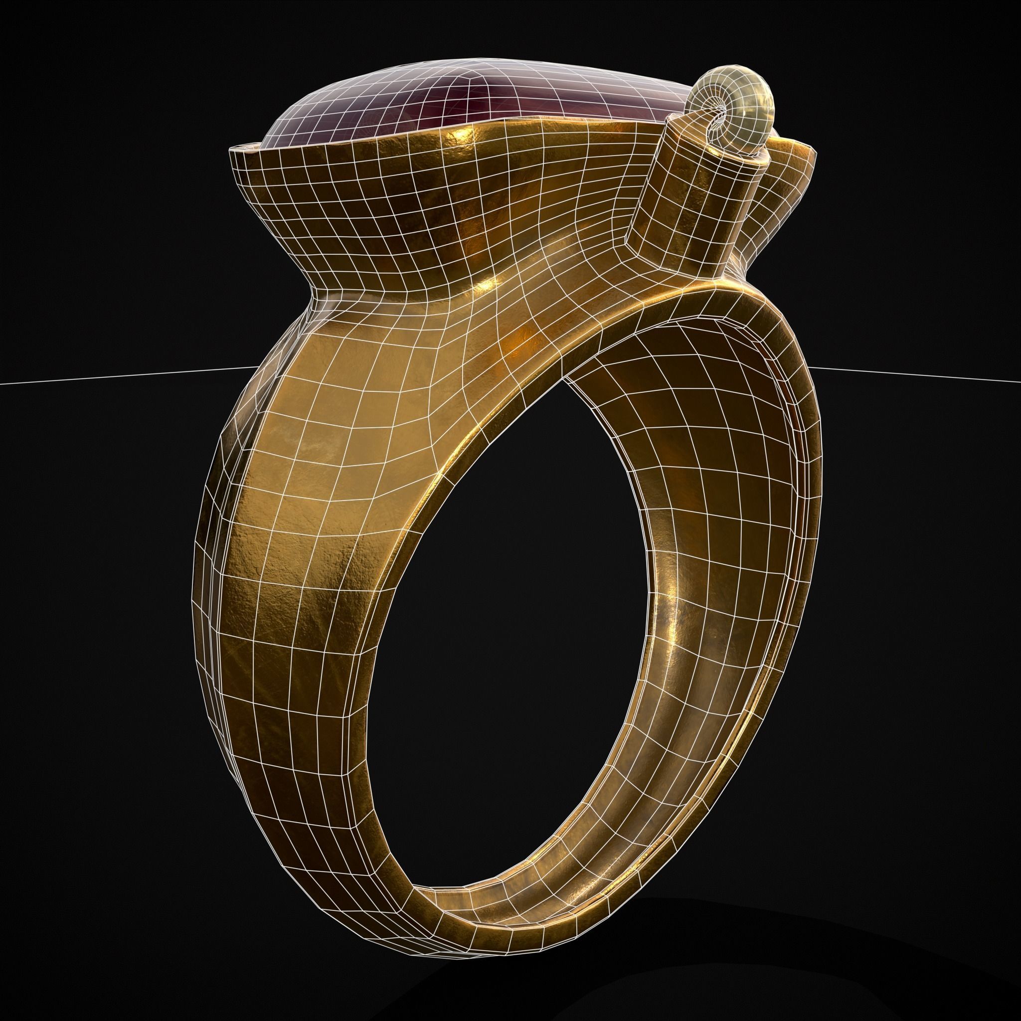 Ruby Pearl Gold Ring Low-poly 3D model_38