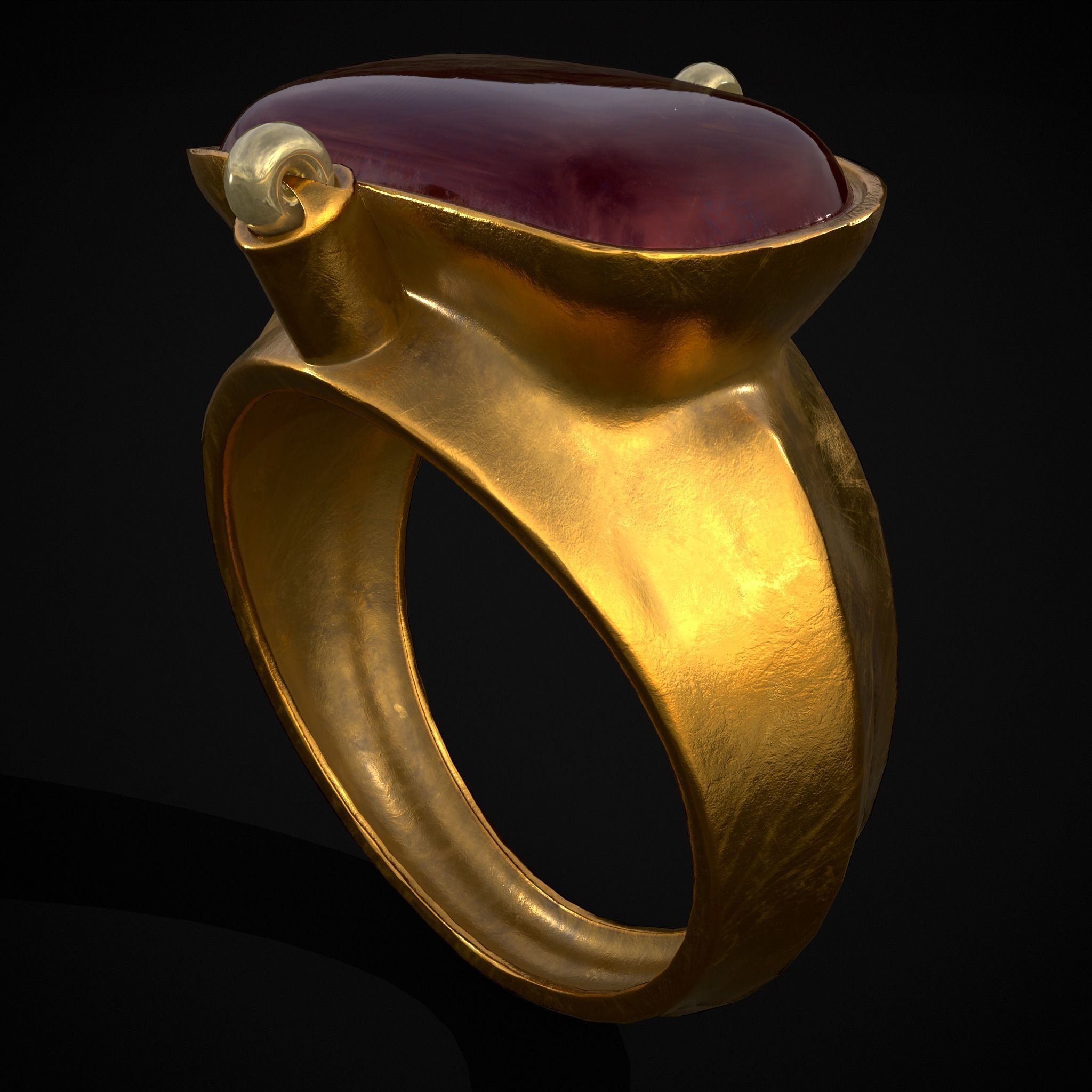 Ruby Pearl Gold Ring Low-poly 3D model_31