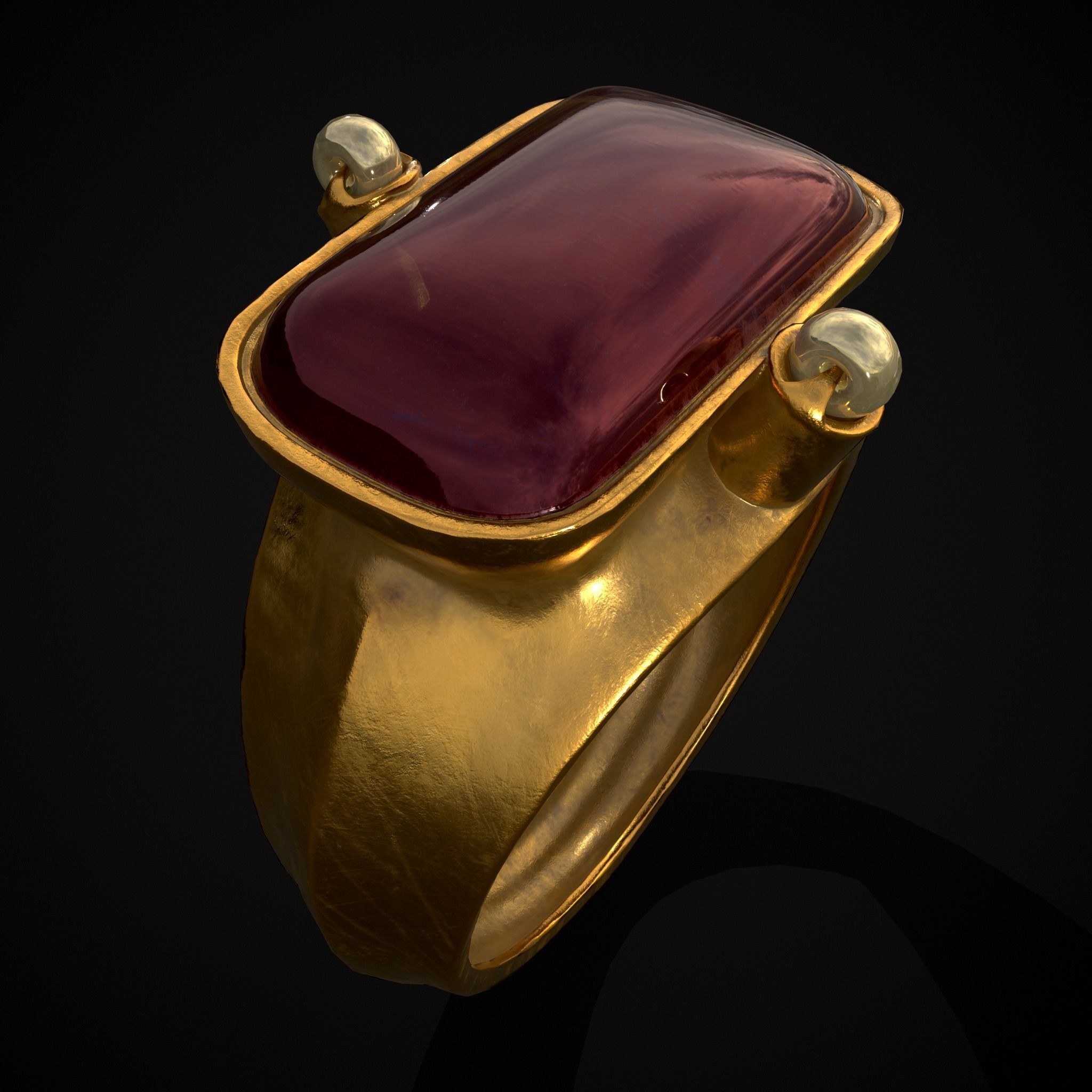 Ruby Pearl Gold Ring Low-poly 3D model_3