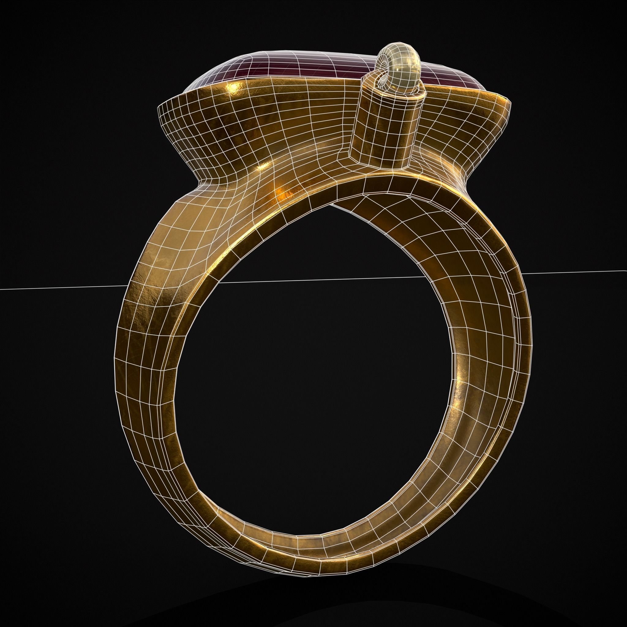 Ruby Pearl Gold Ring Low-poly 3D model_30