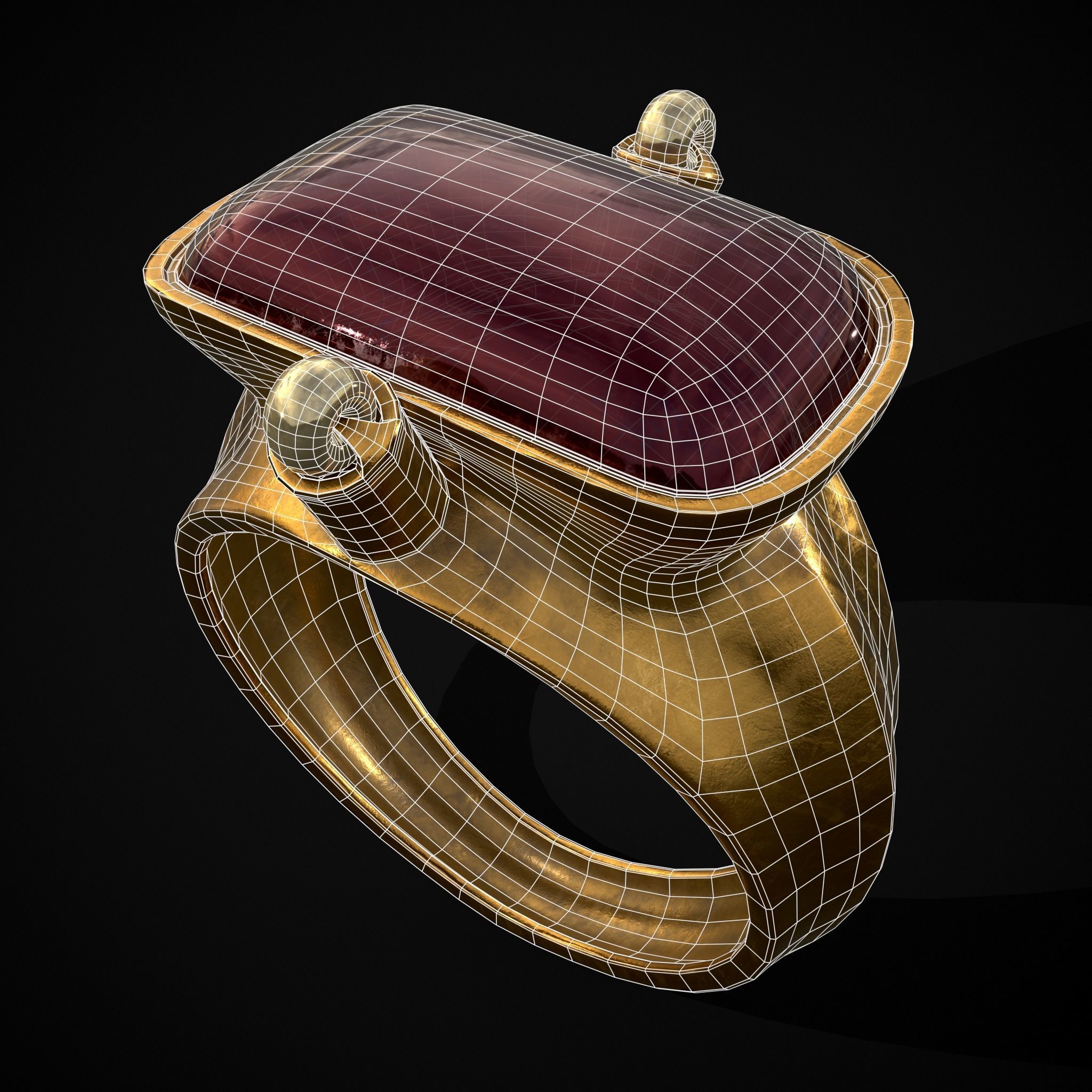 Ruby Pearl Gold Ring Low-poly 3D model_22