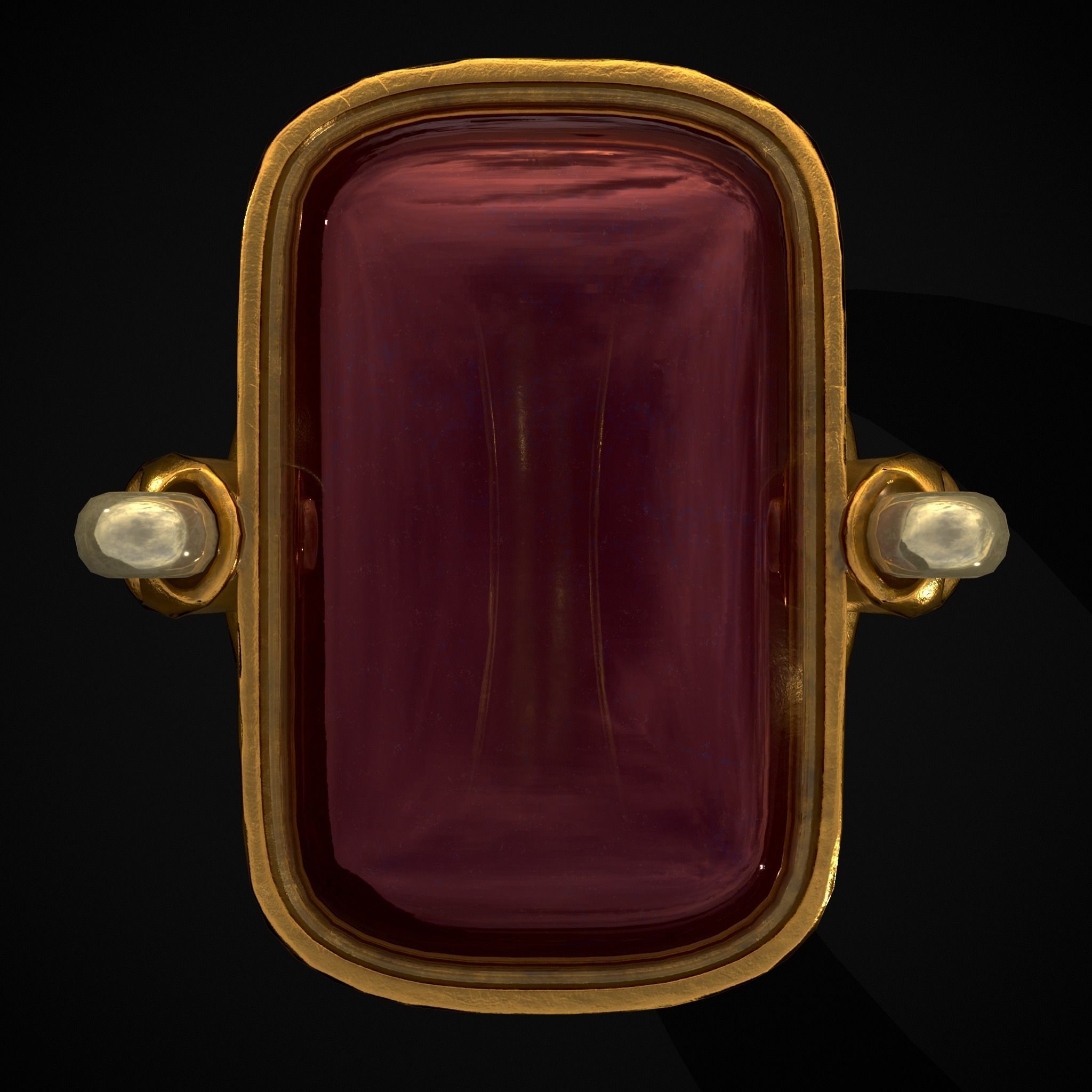 Ruby Pearl Gold Ring Low-poly 3D model_5