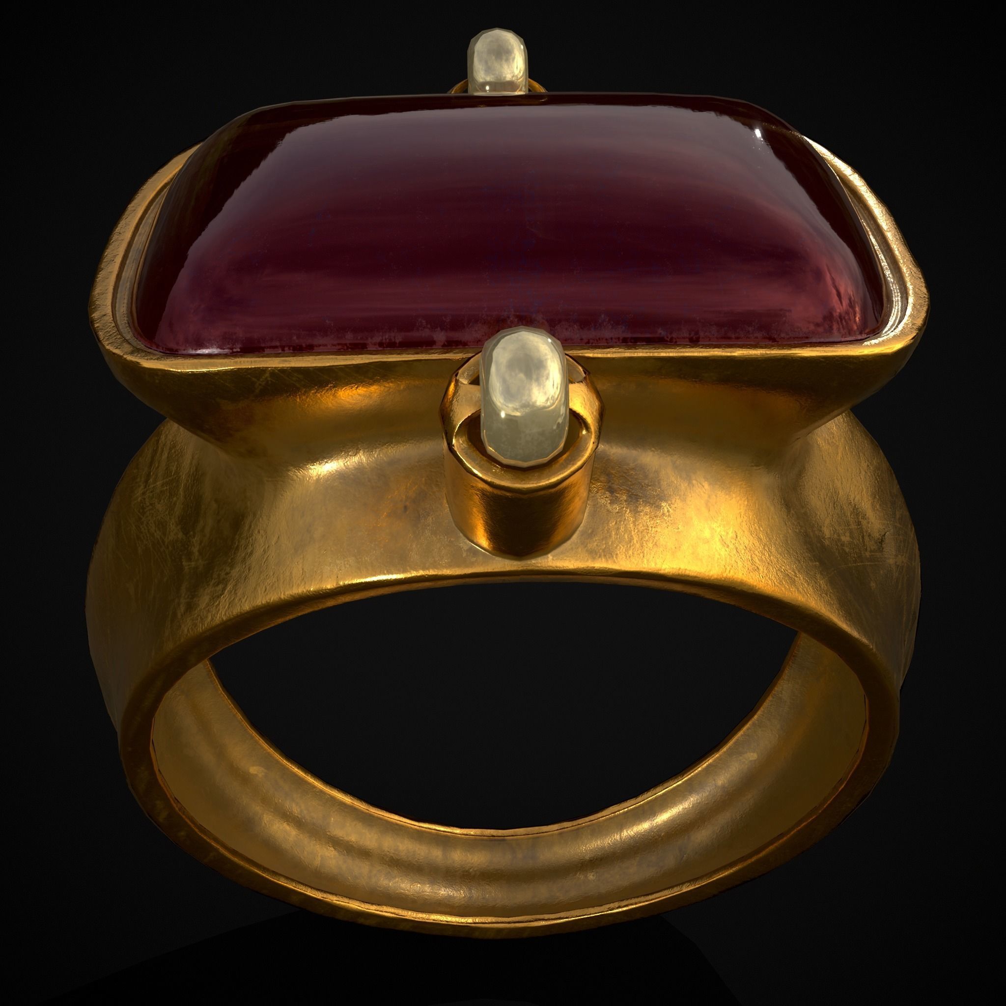 Ruby Pearl Gold Ring Low-poly 3D model_39