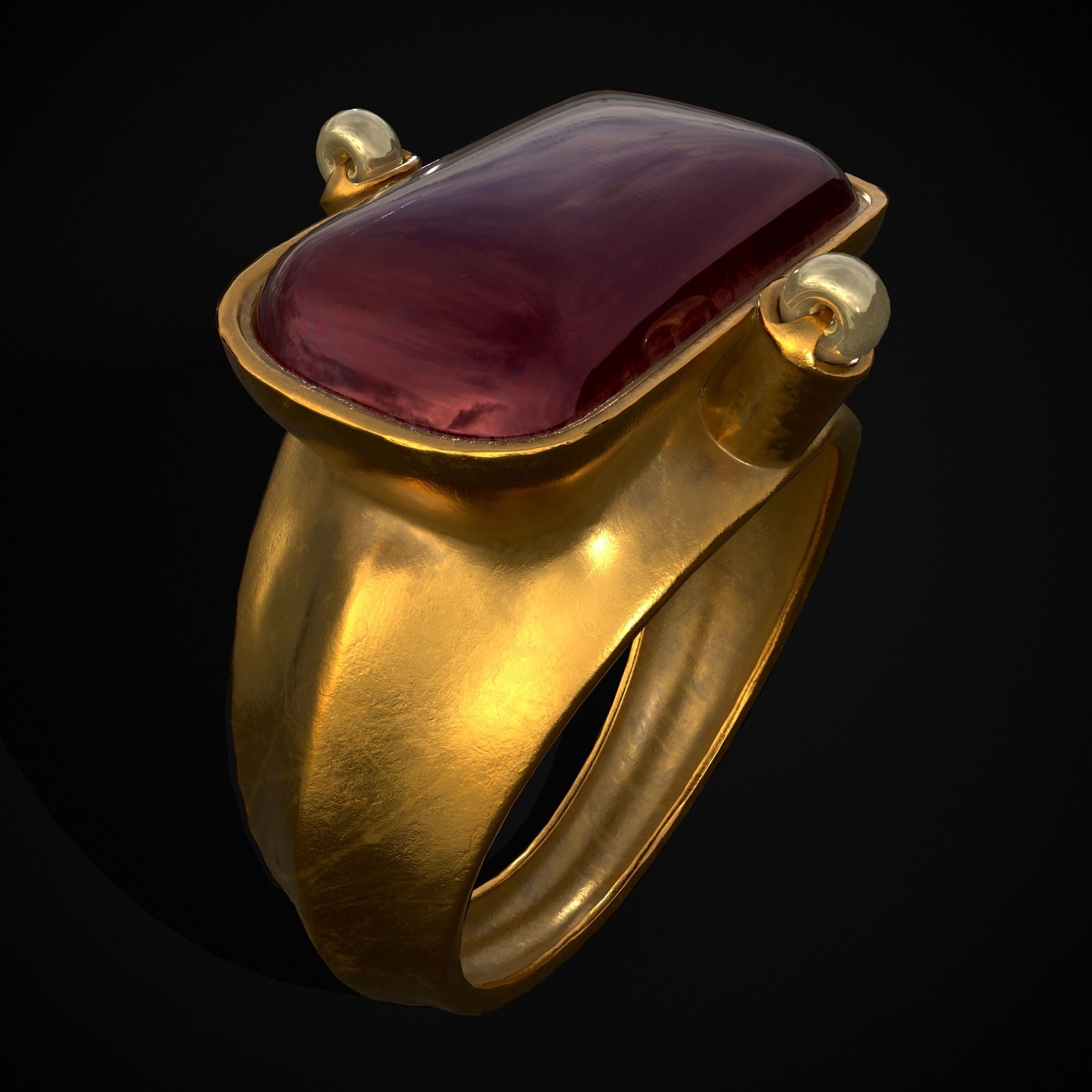 Ruby Pearl Gold Ring Low-poly 3D model_13