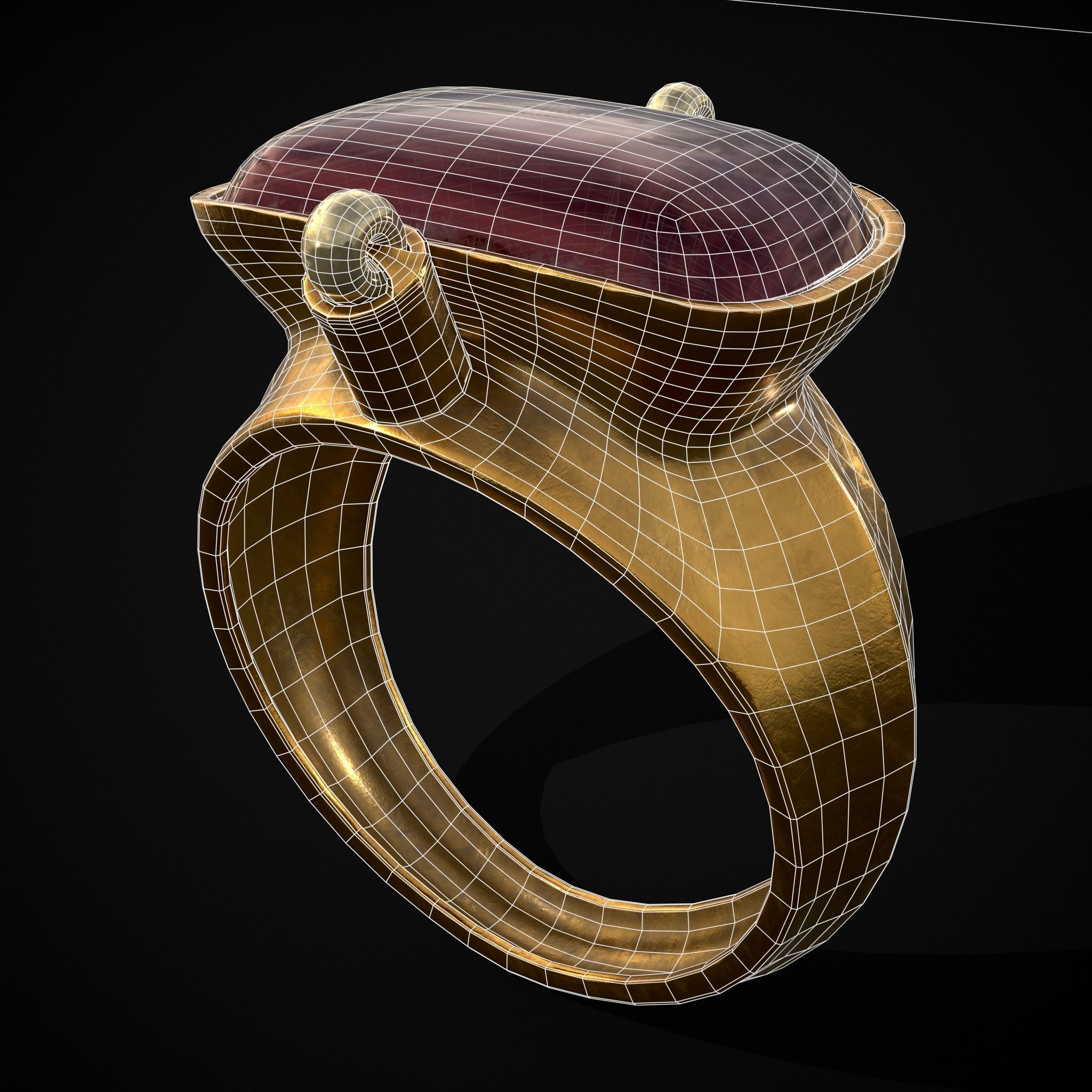 Ruby Pearl Gold Ring Low-poly 3D model_2