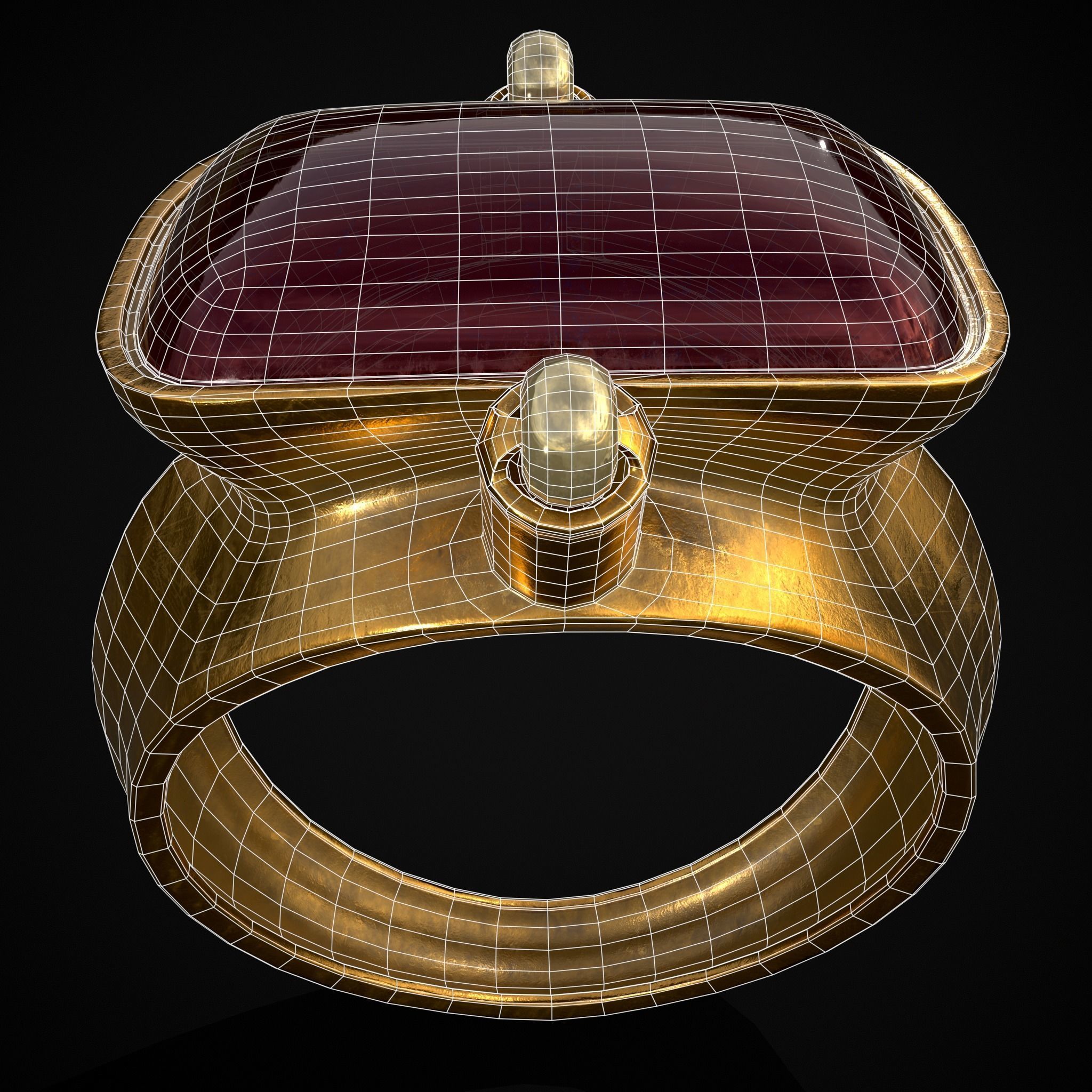 Ruby Pearl Gold Ring Low-poly 3D model_40