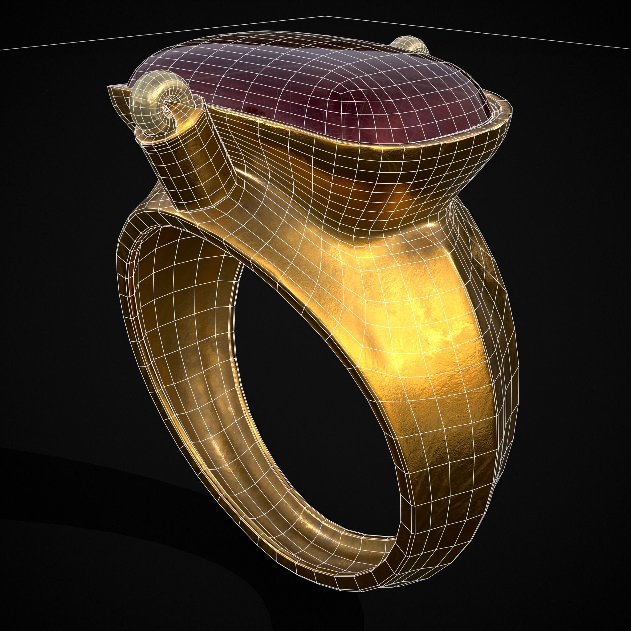 Ruby Pearl Gold Ring Low-poly 3D model_32