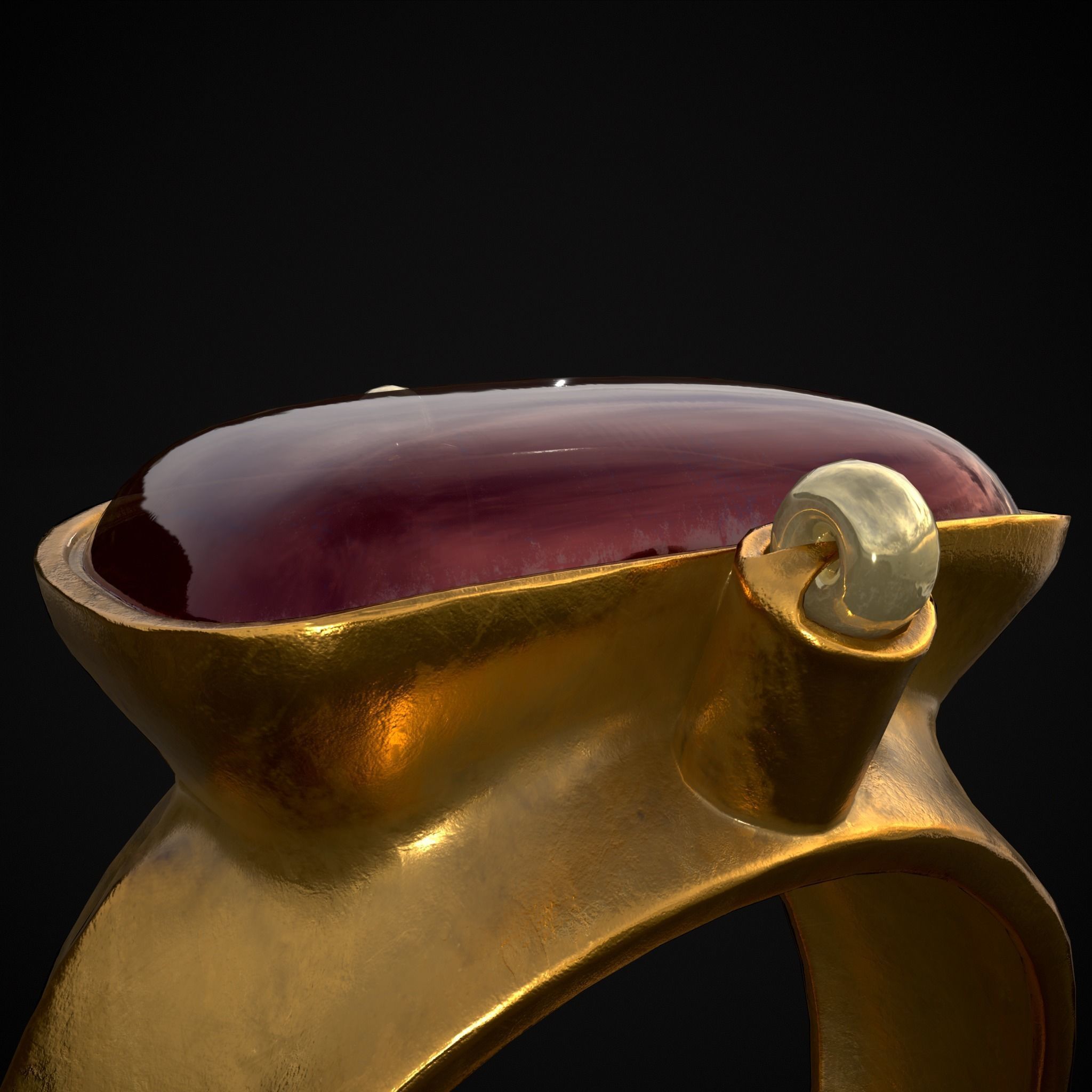 Ruby Pearl Gold Ring Low-poly 3D model_23