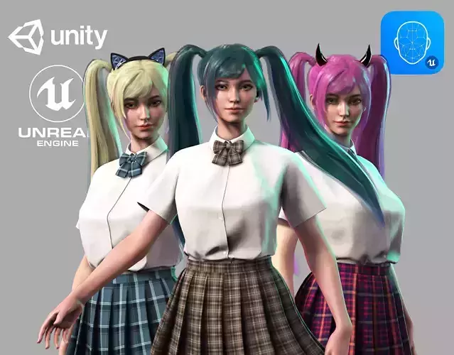 Streetwear Girl 1-10 - School Wear Girls Pack Game-Ready Low-poly 3D model