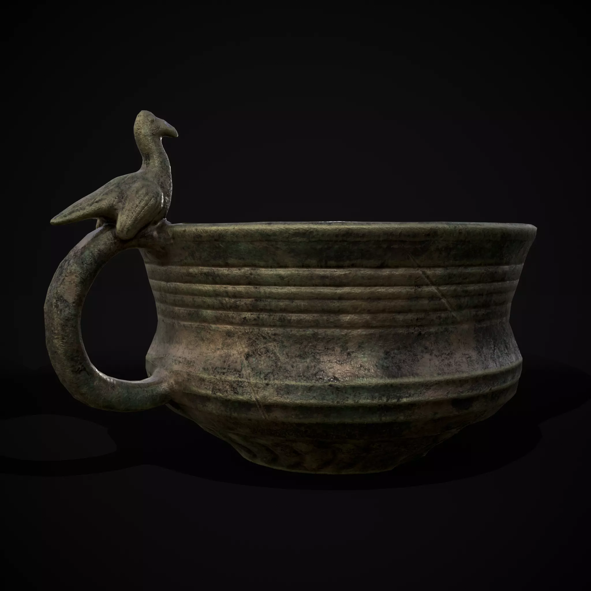 Bronze Bird Handle Cup Low-poly 3D model_0