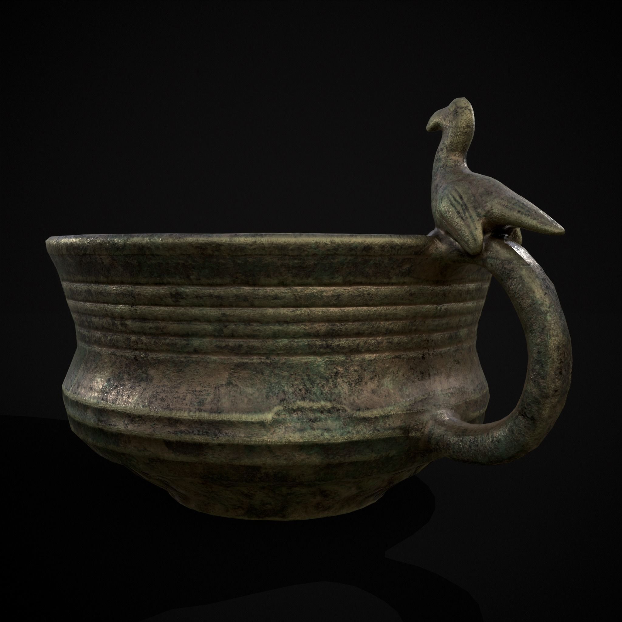 Bronze Bird Handle Cup Low-poly 3D model_3