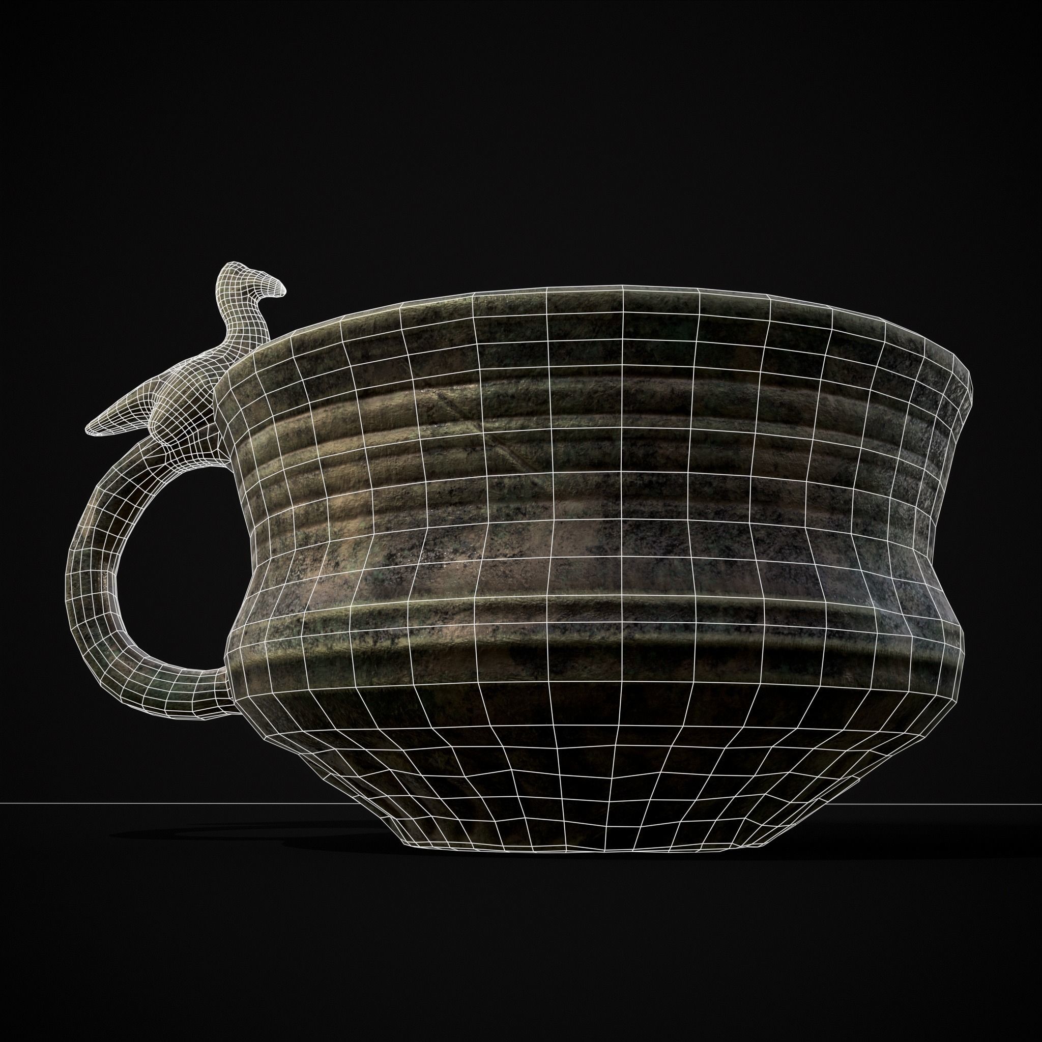 Bronze Bird Handle Cup Low-poly 3D model_32