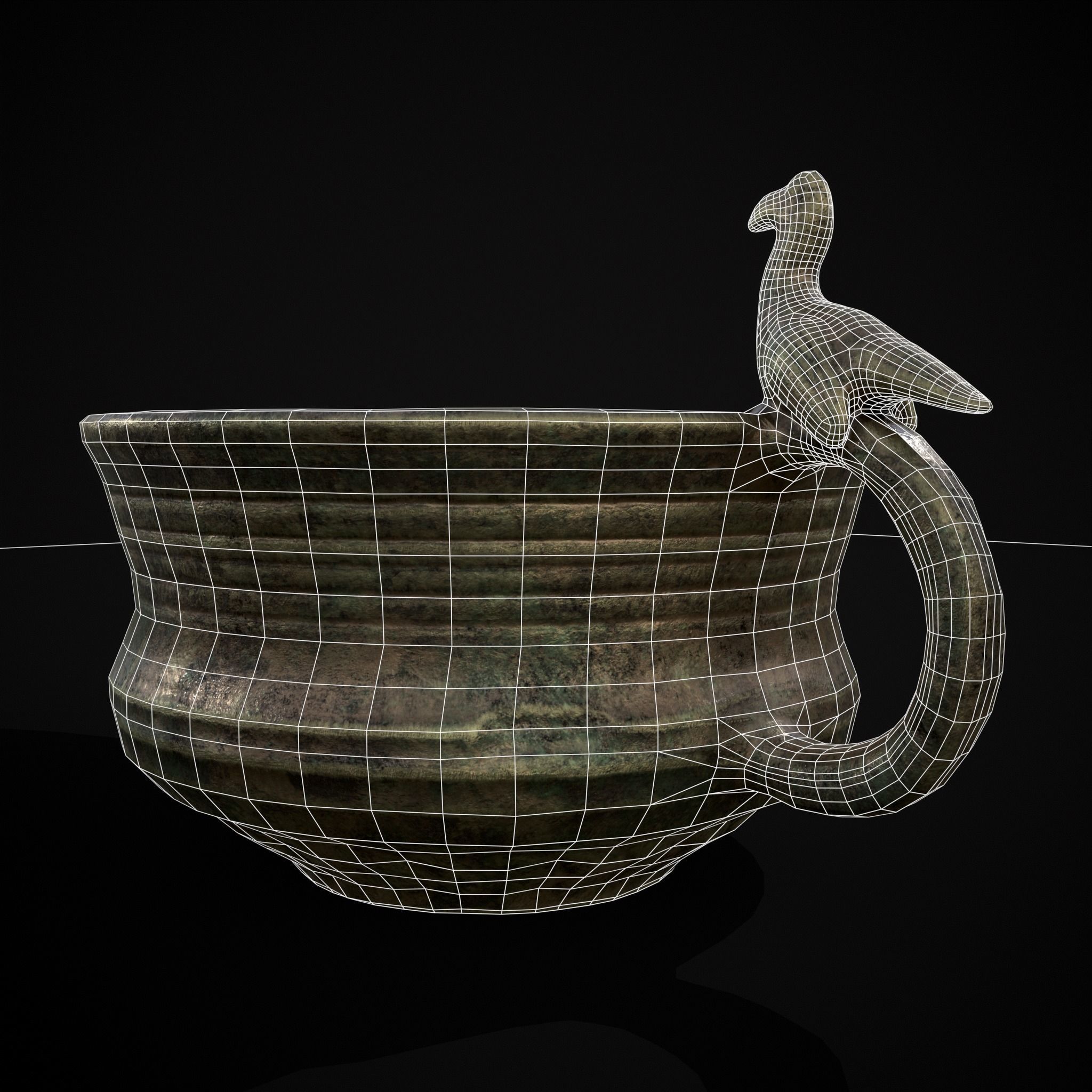 Bronze Bird Handle Cup Low-poly 3D model_4