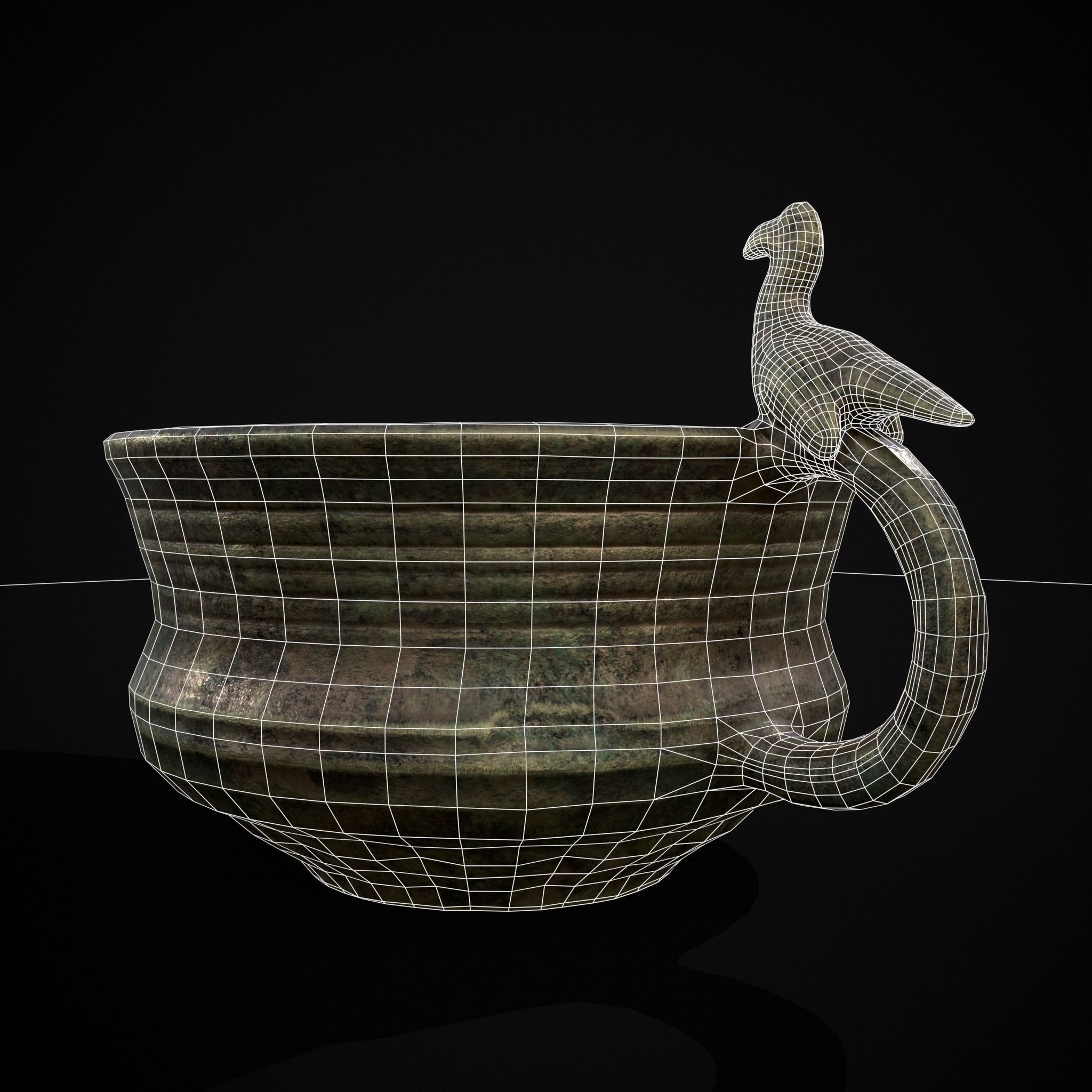 Bronze Bird Handle Cup Low-poly 3D model_28