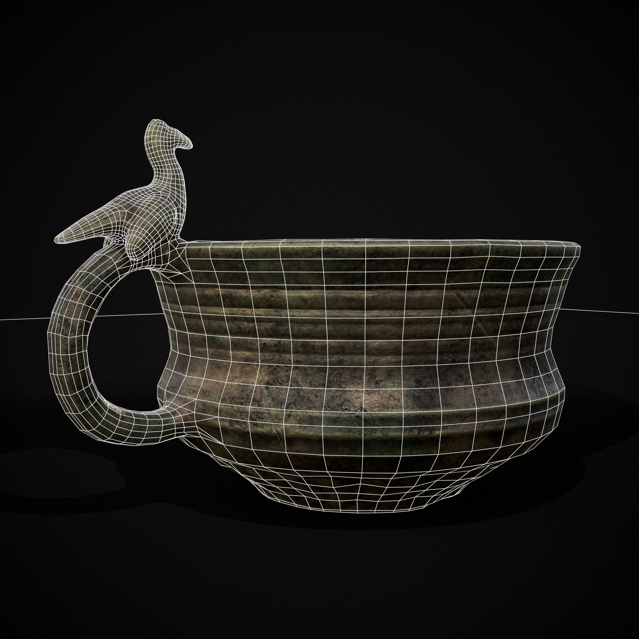 Bronze Bird Handle Cup Low-poly 3D model_2