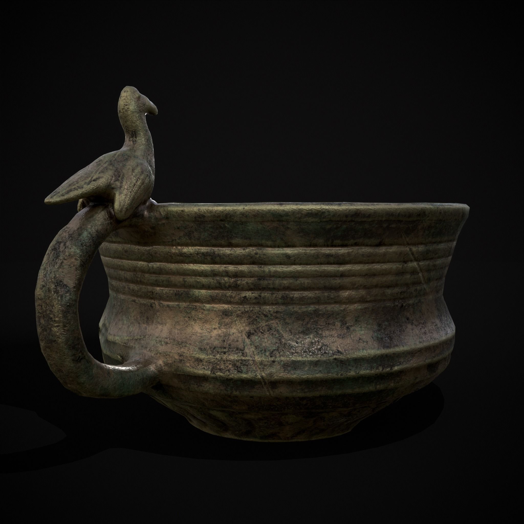 Bronze Bird Handle Cup Low-poly 3D model_7