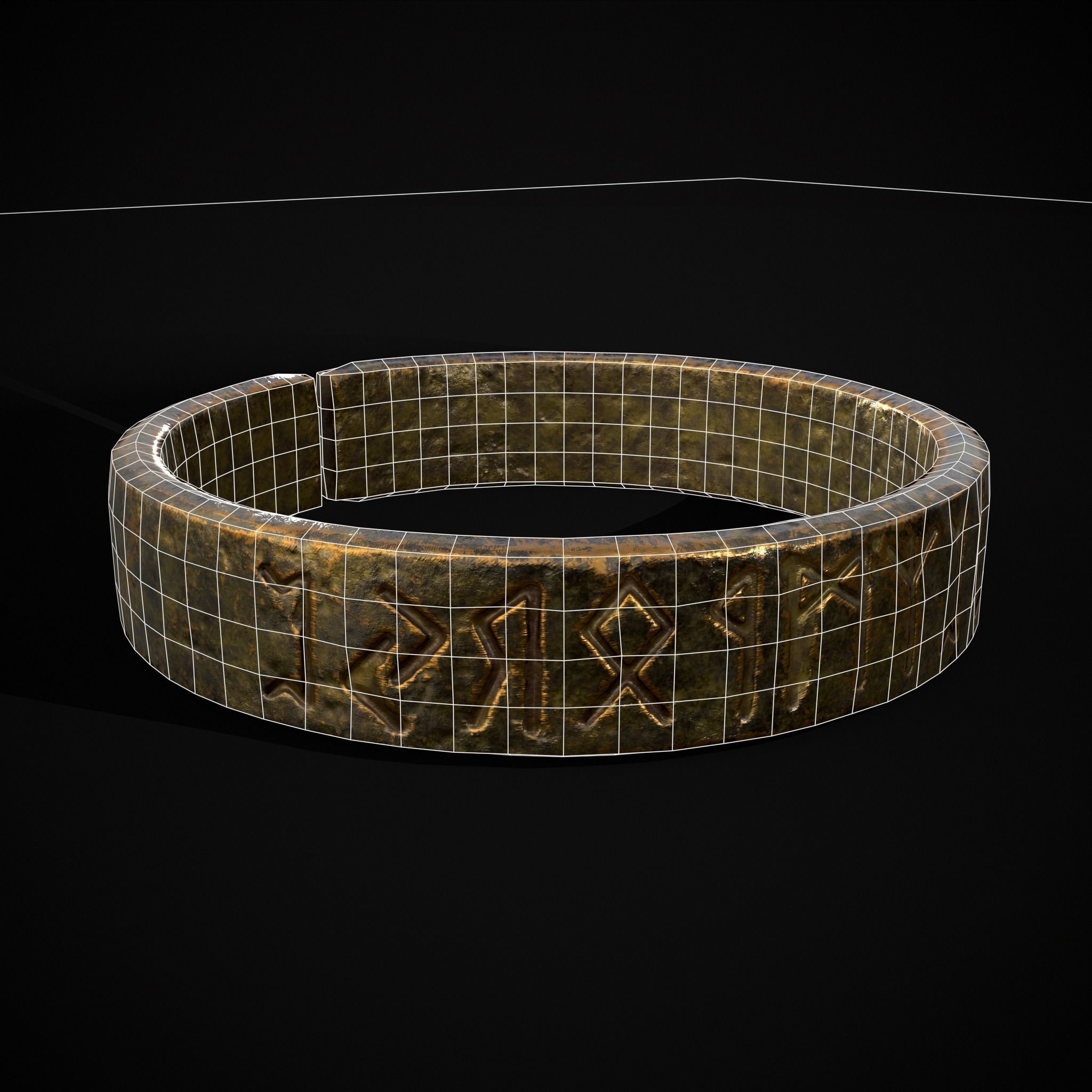 Gold Viking Rune Ring Low-poly 3D model_28
