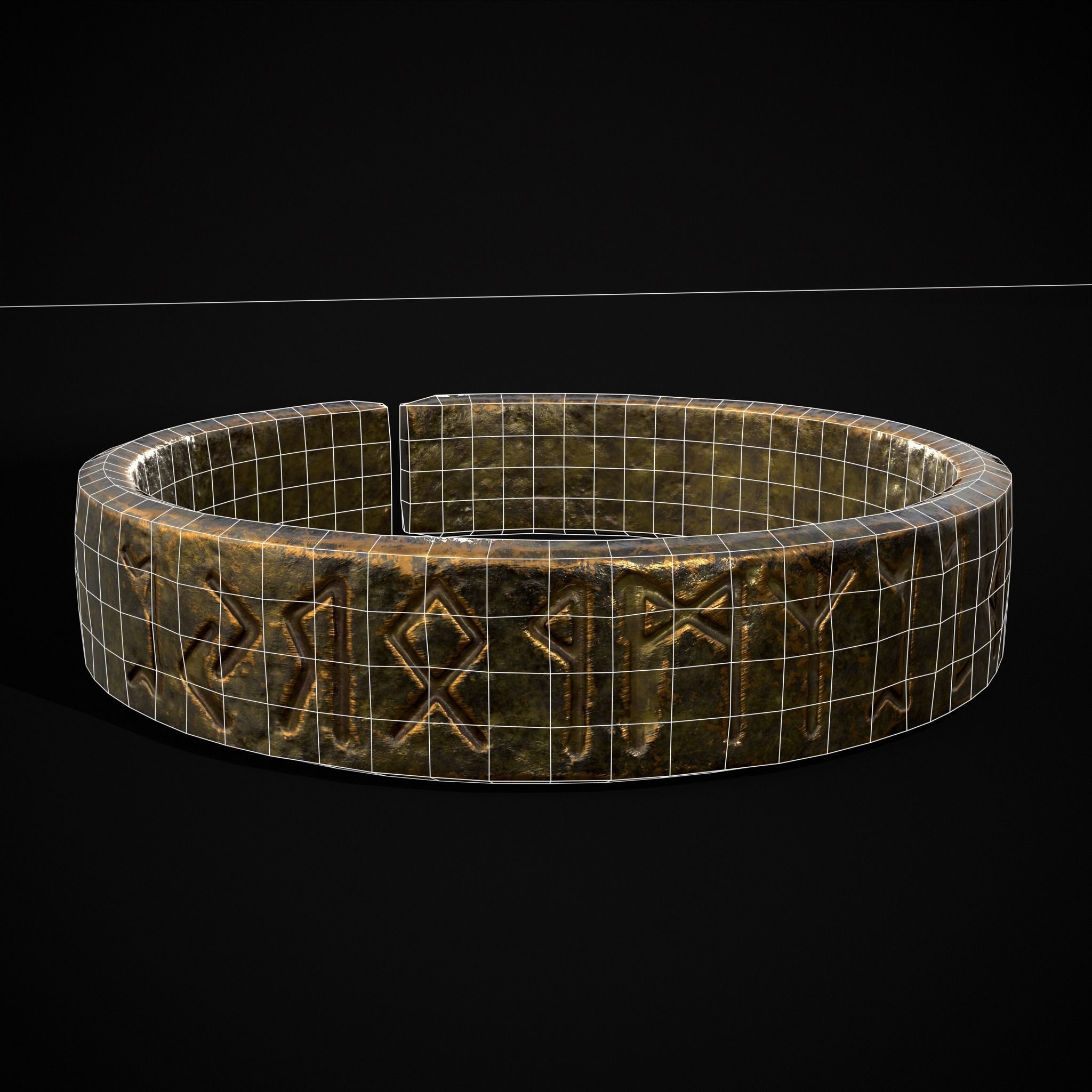 Gold Viking Rune Ring Low-poly 3D model_22
